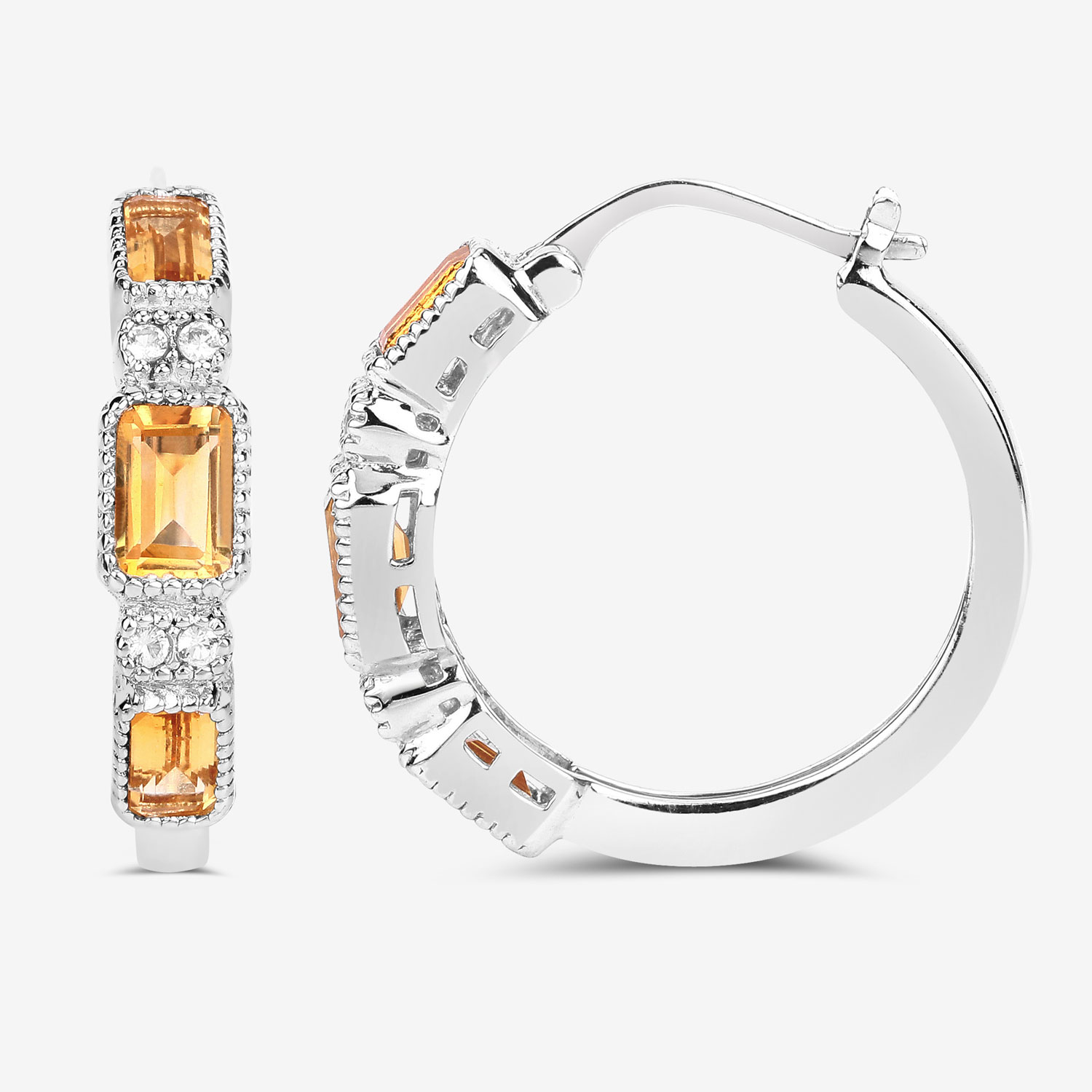 2.88 Carat Genuine Citrine and White Topaz .925 Sterling Silver Earrings