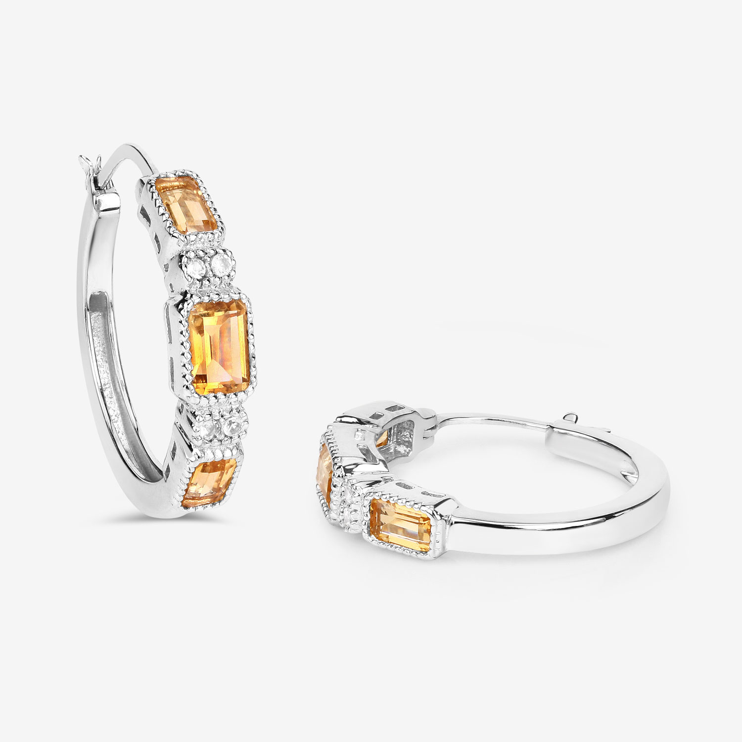2.88 Carat Genuine Citrine and White Topaz .925 Sterling Silver Earrings