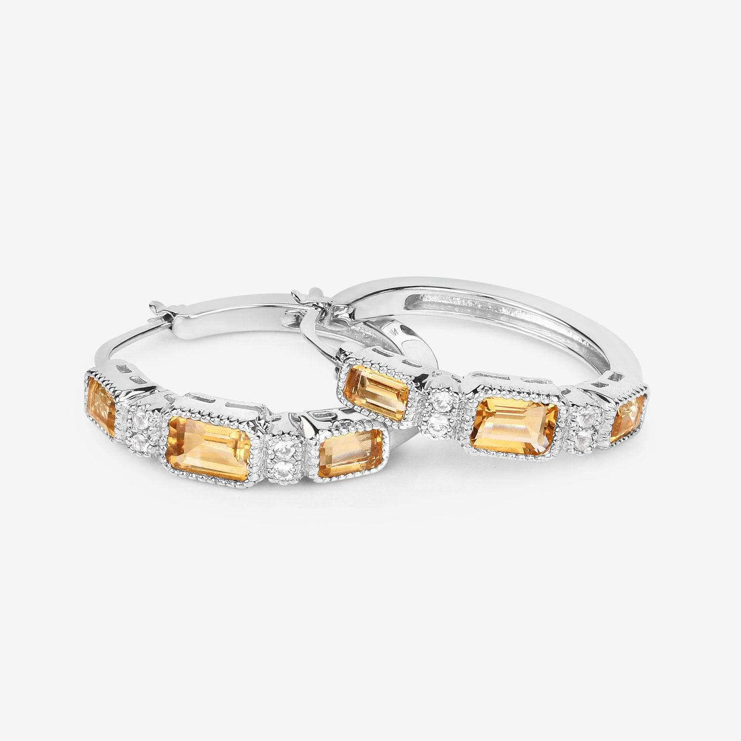 2.88 Carat Genuine Citrine and White Topaz .925 Sterling Silver Earrings