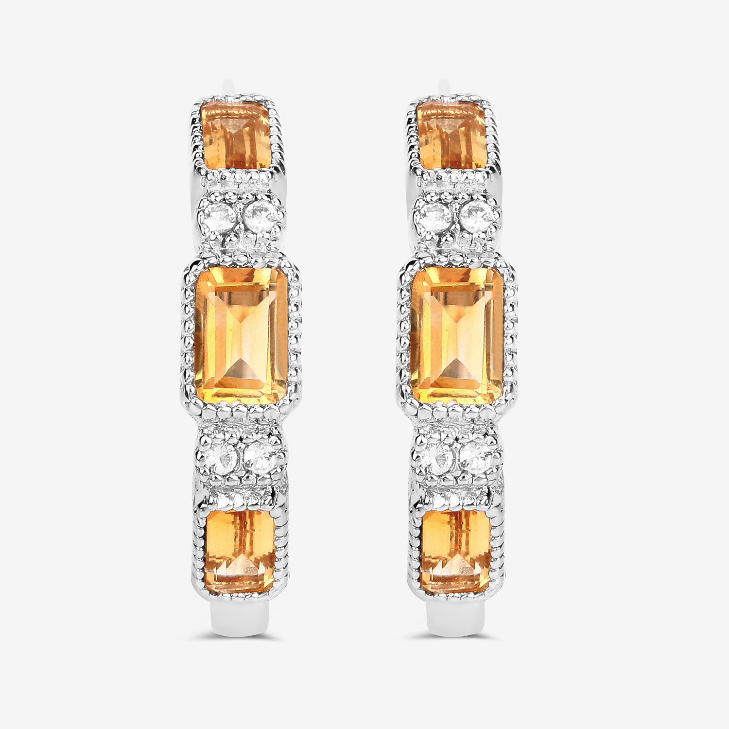 2.88 Carat Genuine Citrine and White Topaz .925 Sterling Silver Earrings