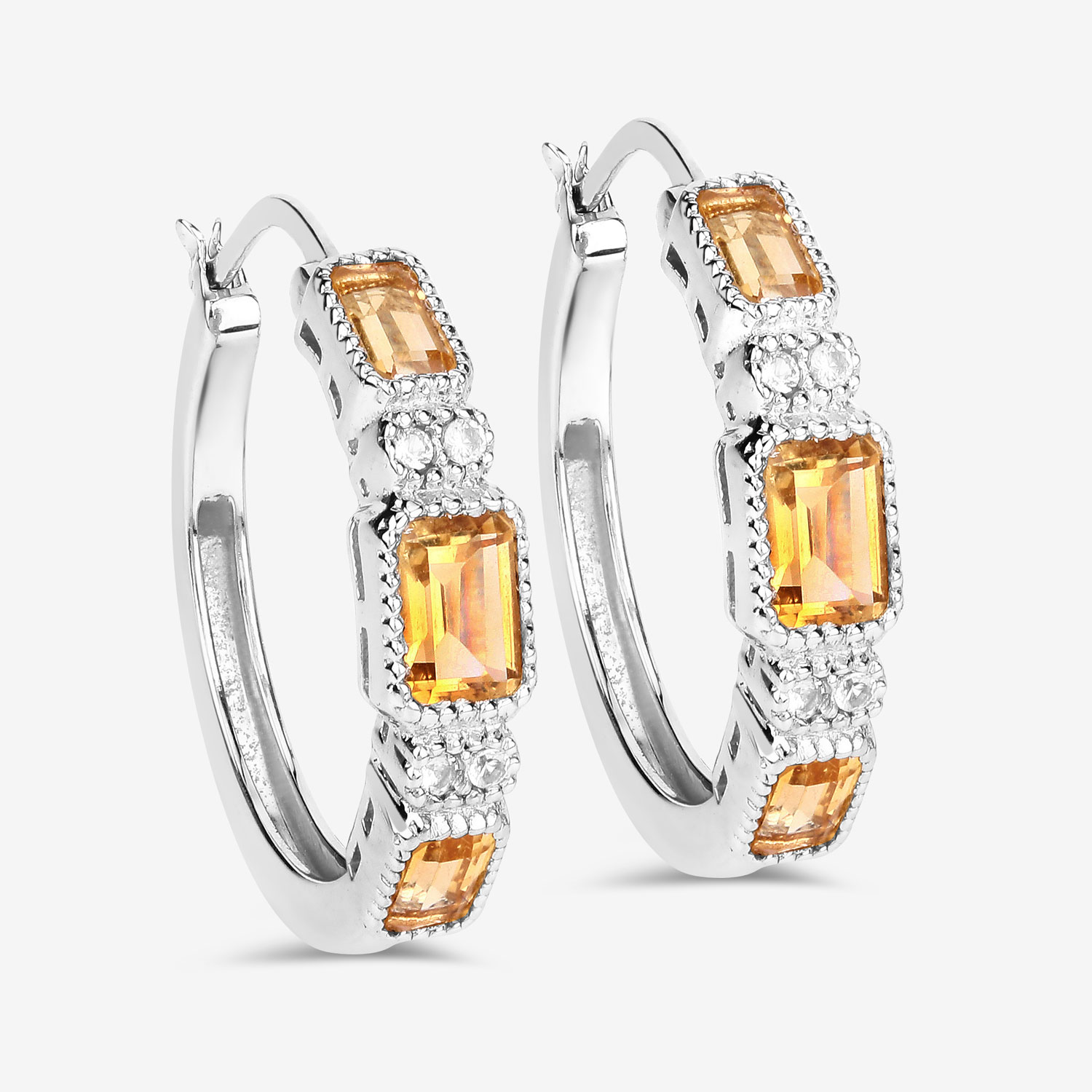 2.88 Carat Genuine Citrine and White Topaz .925 Sterling Silver Earrings