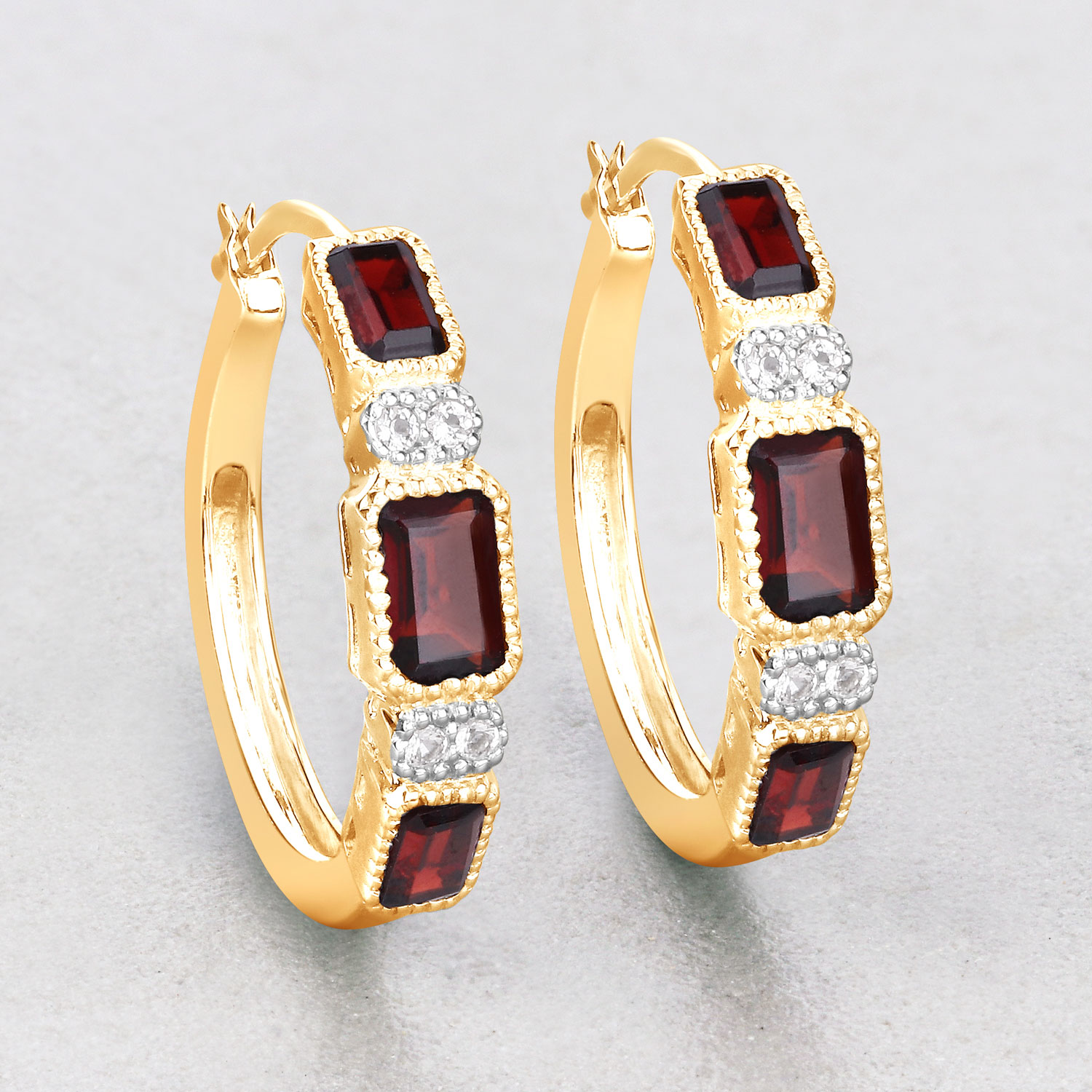 2.78 Carat Genuine Garnet and White Topaz .925 Sterling Silver Earrings