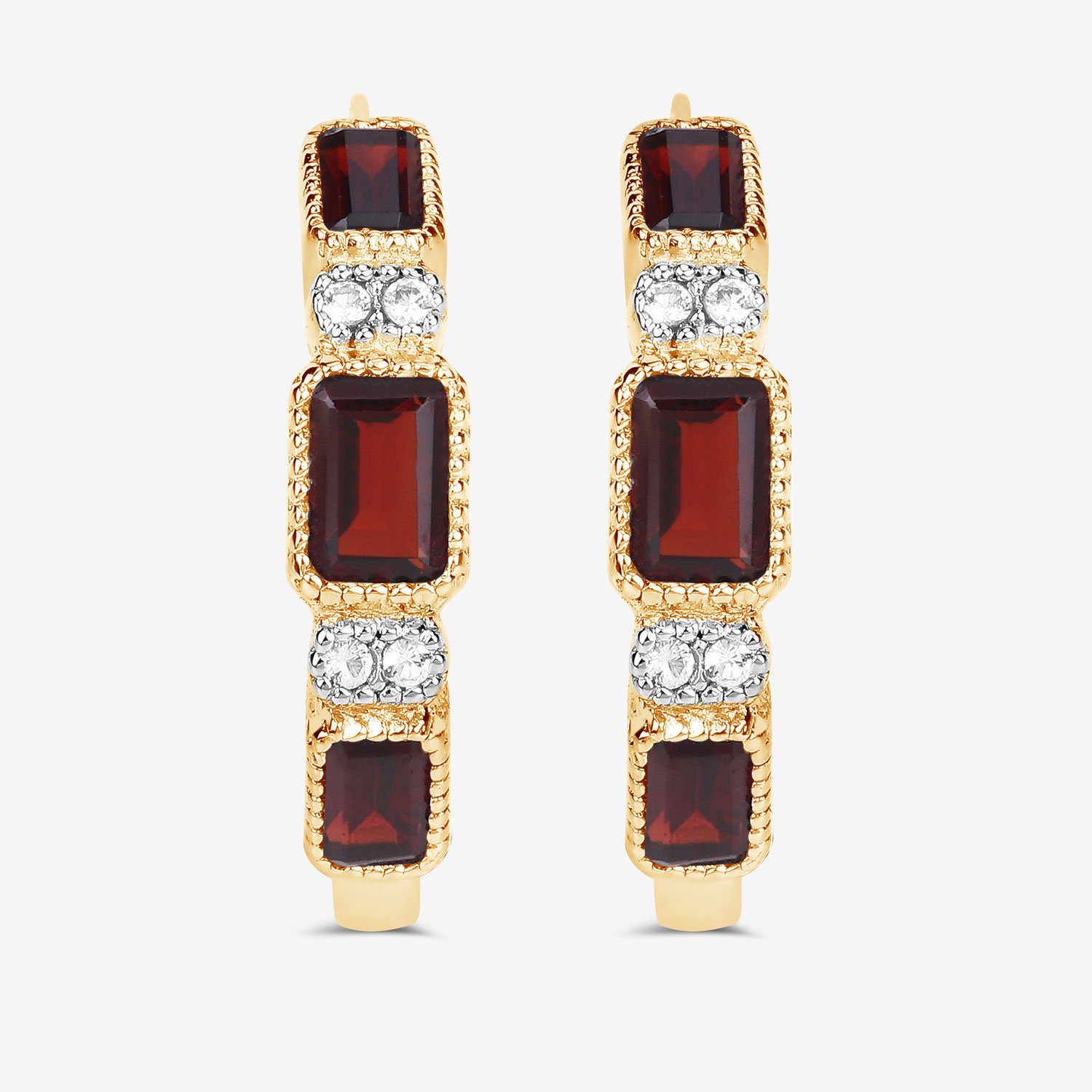 2.78 Carat Genuine Garnet and White Topaz .925 Sterling Silver Earrings