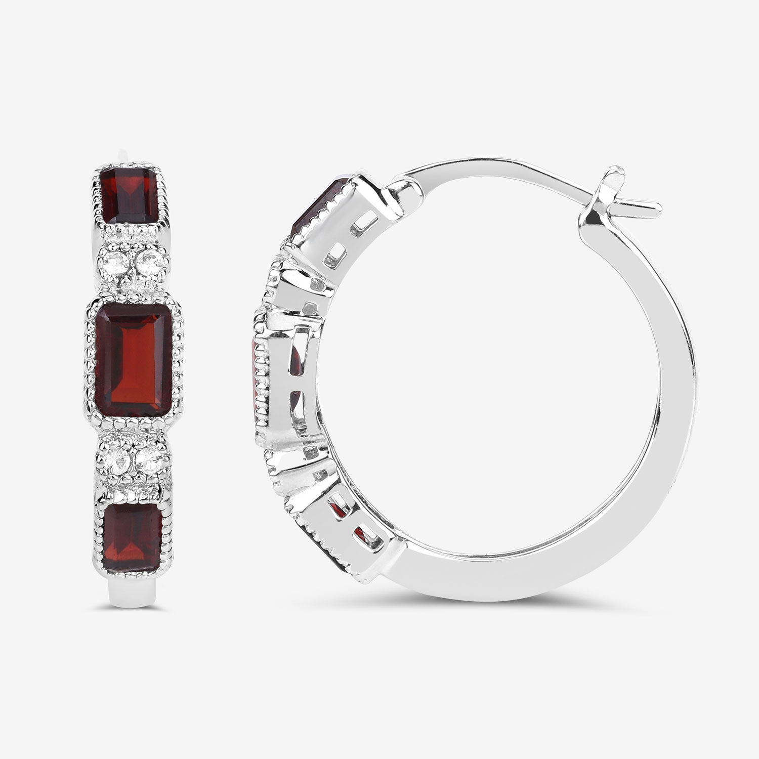 2.78 Carat Genuine Garnet and White Topaz .925 Sterling Silver Earrings