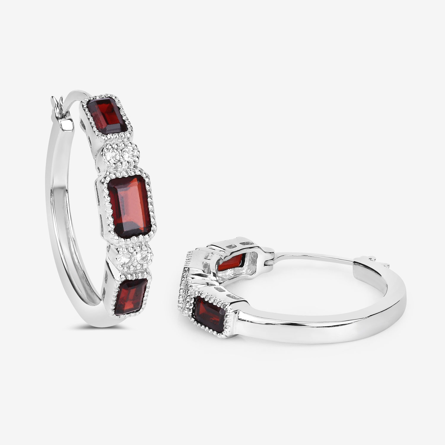 2.78 Carat Genuine Garnet and White Topaz .925 Sterling Silver Earrings