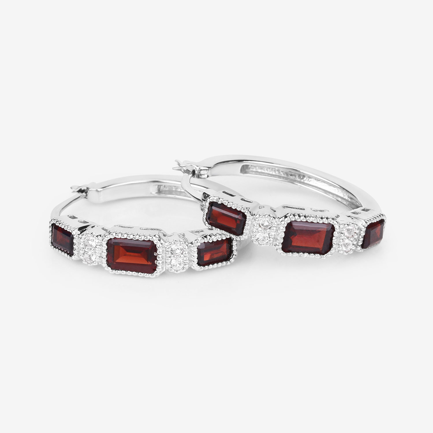 2.78 Carat Genuine Garnet and White Topaz .925 Sterling Silver Earrings