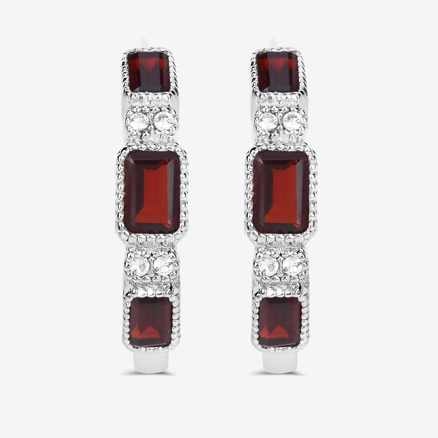 2.78 Carat Genuine Garnet and White Topaz .925 Sterling Silver Earrings