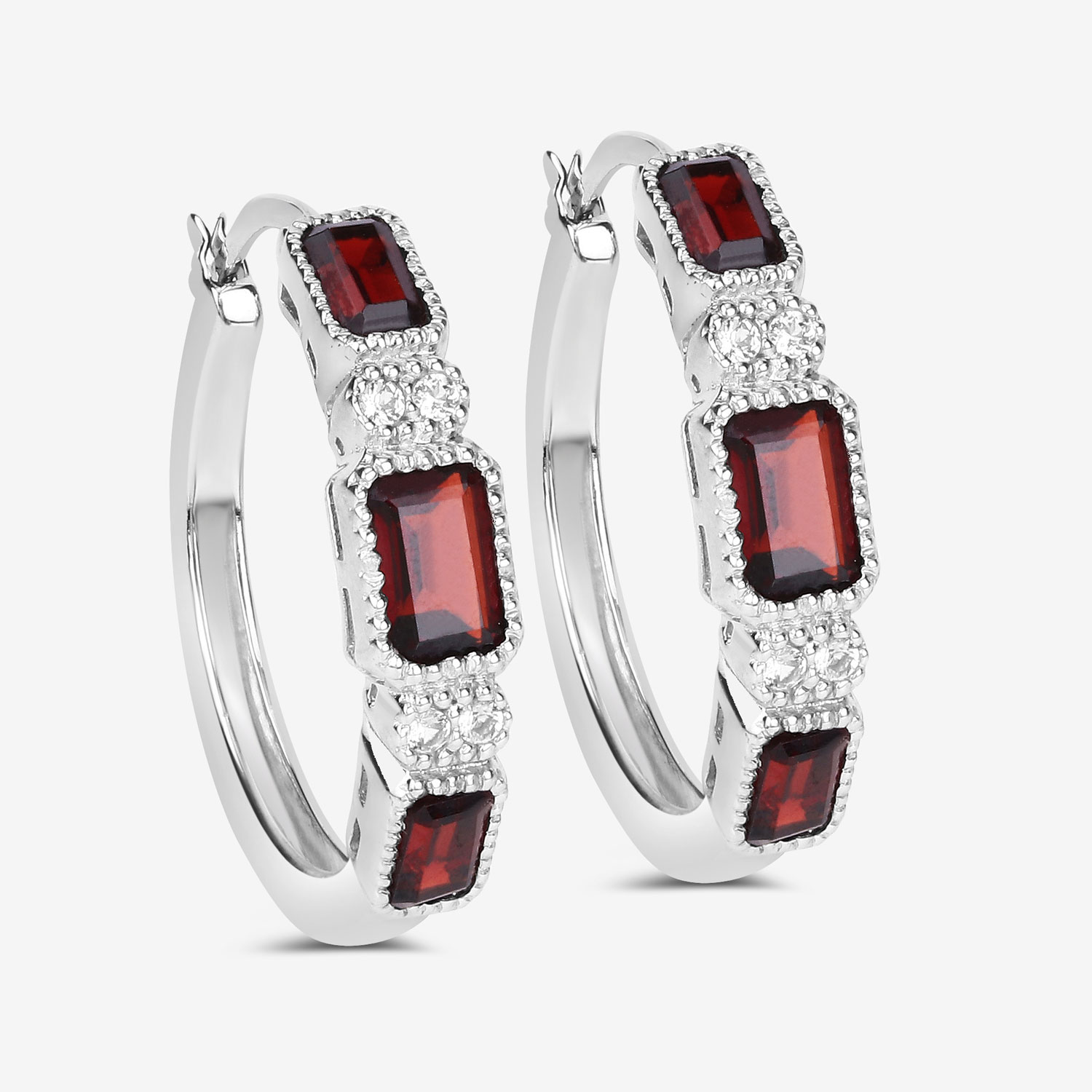 2.78 Carat Genuine Garnet and White Topaz .925 Sterling Silver Earrings