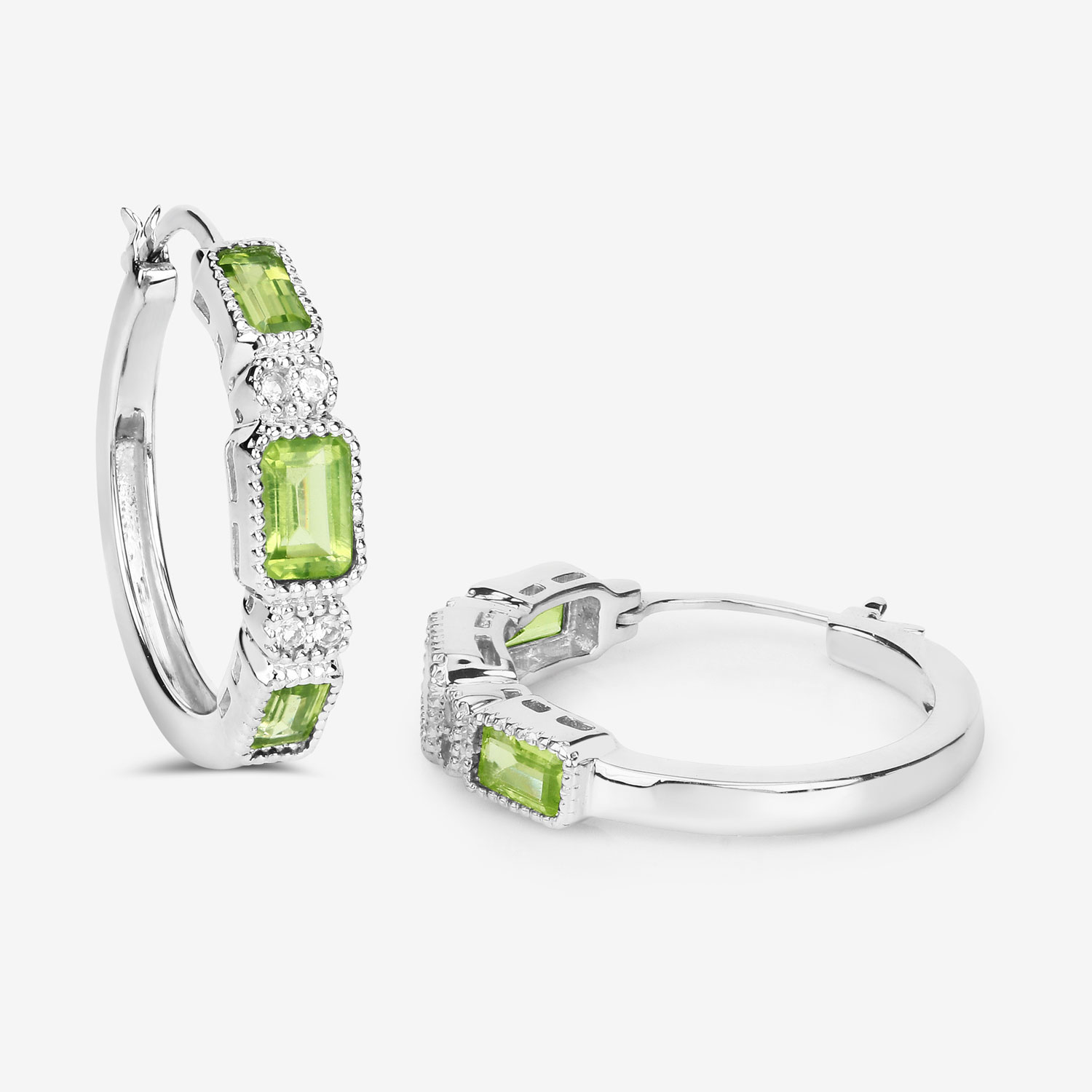 2.40 Carat Genuine Peridot and White Topaz .925 Sterling Silver Earrings