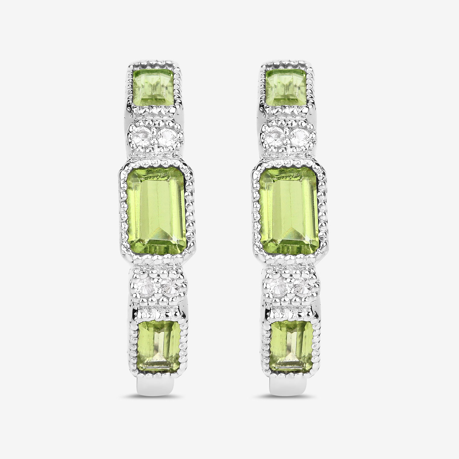 2.40 Carat Genuine Peridot and White Topaz .925 Sterling Silver Earrings