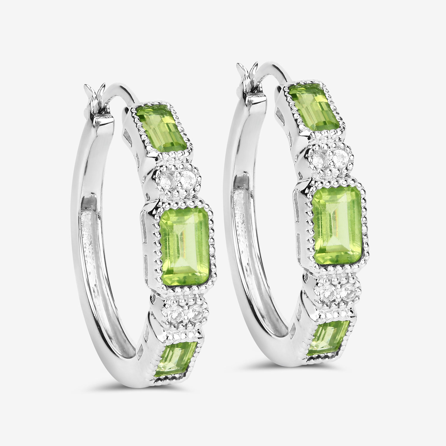 2.40 Carat Genuine Peridot and White Topaz .925 Sterling Silver Earrings