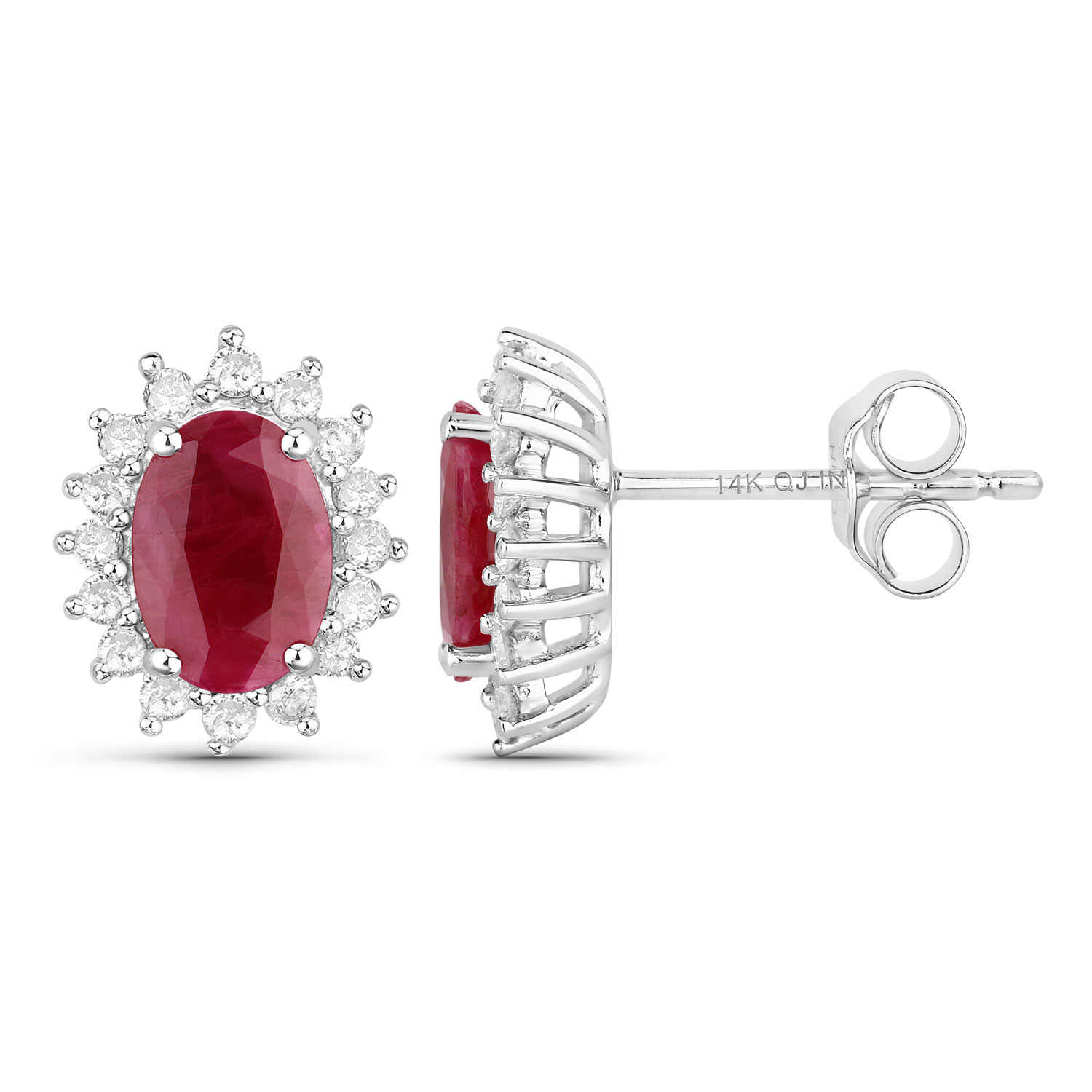 2.02 Carat Genuine Ruby and White Diamond 14K White Gold Earrings
