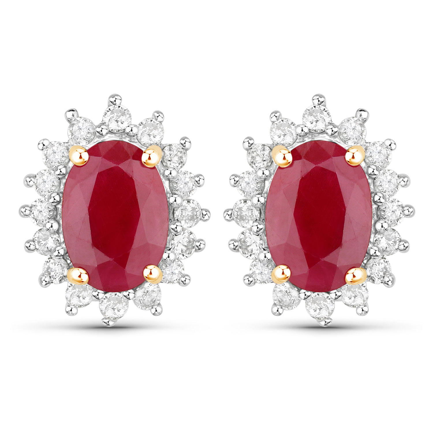 2.02 Carat Genuine Ruby and White Diamond 14K Yellow Gold Earrings