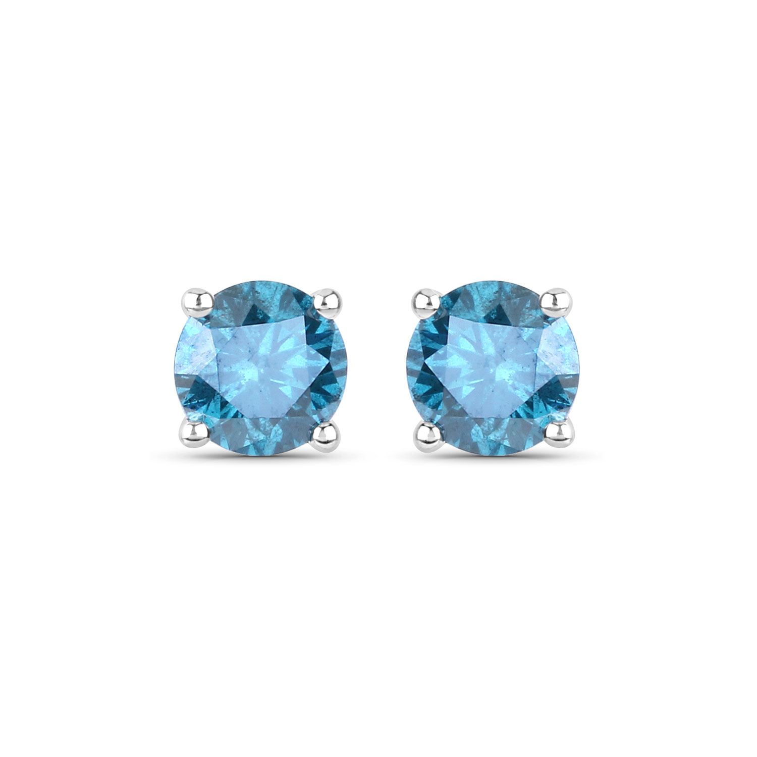 0.82 Carat Genuine Blue Diamond 14K White Gold Earrings