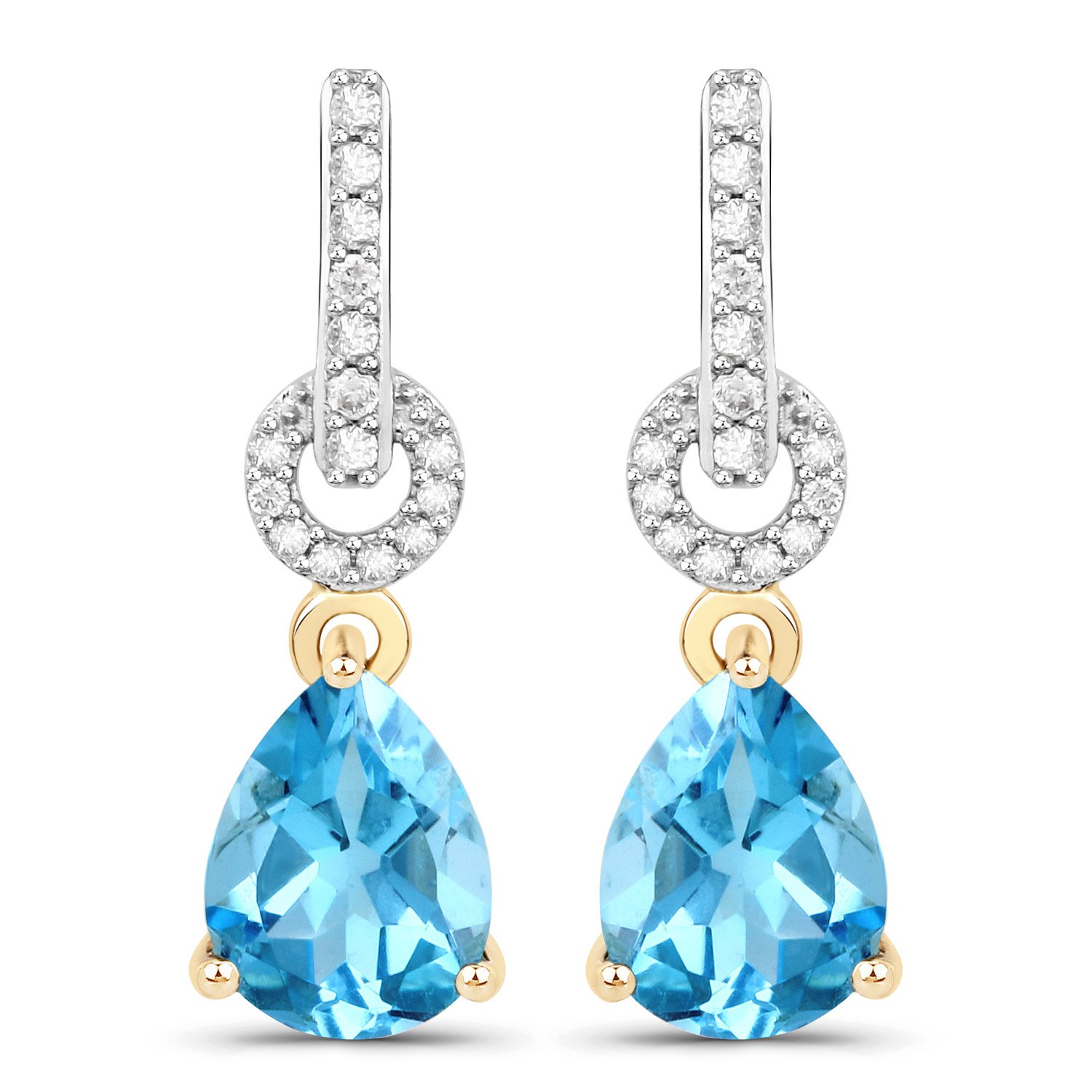 2.71 Carat Genuine Sky Blue Topaz and White Diamond 10K Yellow Gold Earrings