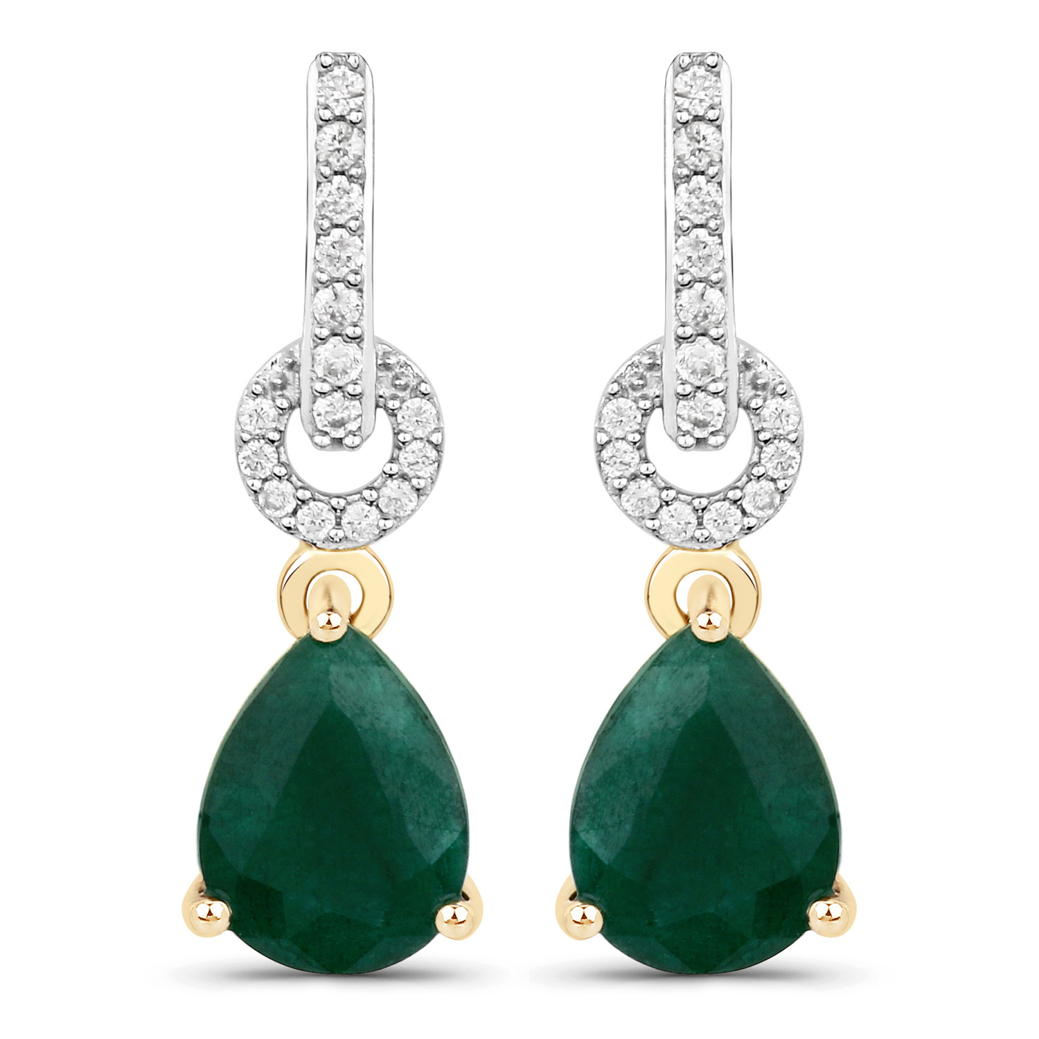 2.31 Carat Dyed Emerald and White Diamond 10K Yellow Gold Earrings