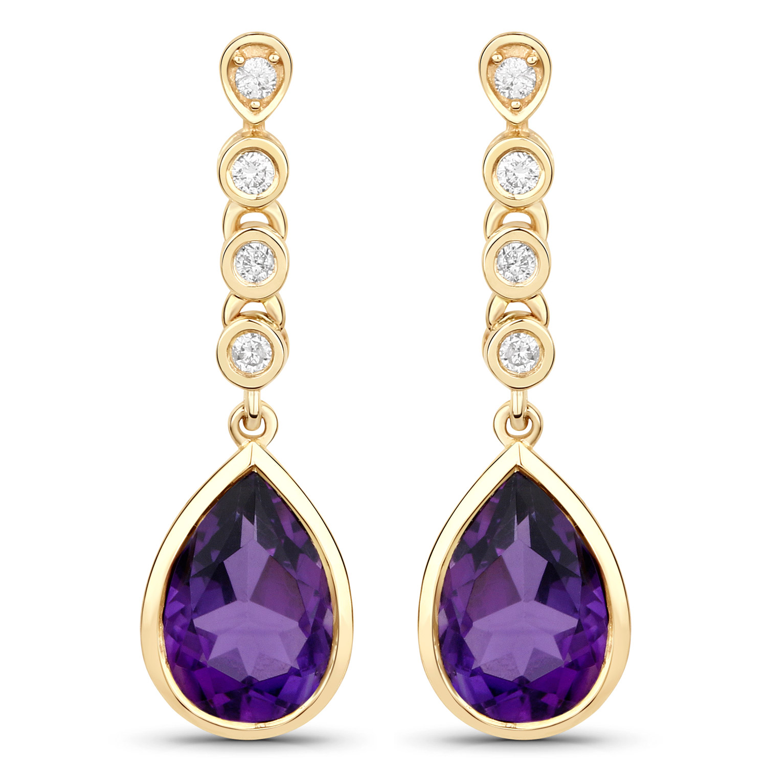 2.91 Carat Genuine Amethyst and White Diamond 10K Yellow Gold Earrings