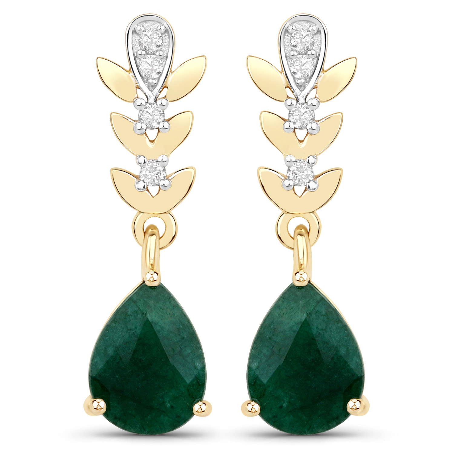 2.57 Carat Dyed Emerald and White Diamond 10K Yellow Gold Earrings