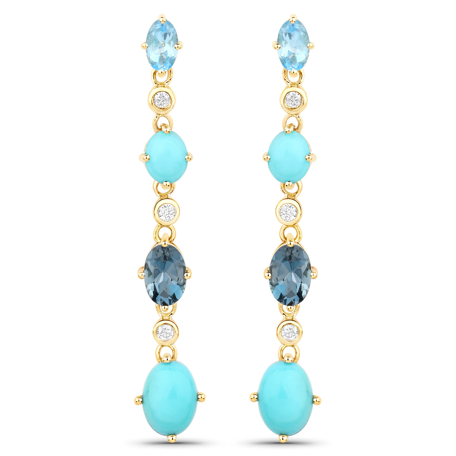 4.28 Carat Genuine Multi Stones 10K Yellow Gold Earrings