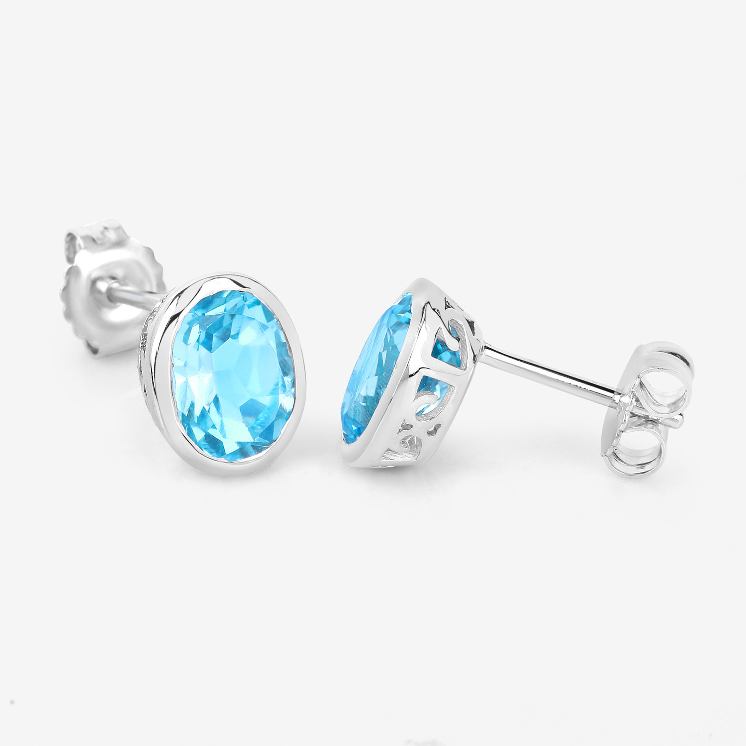 4.00 Carat Genuine Swiss Blue Topaz .925 Sterling Silver Earrings