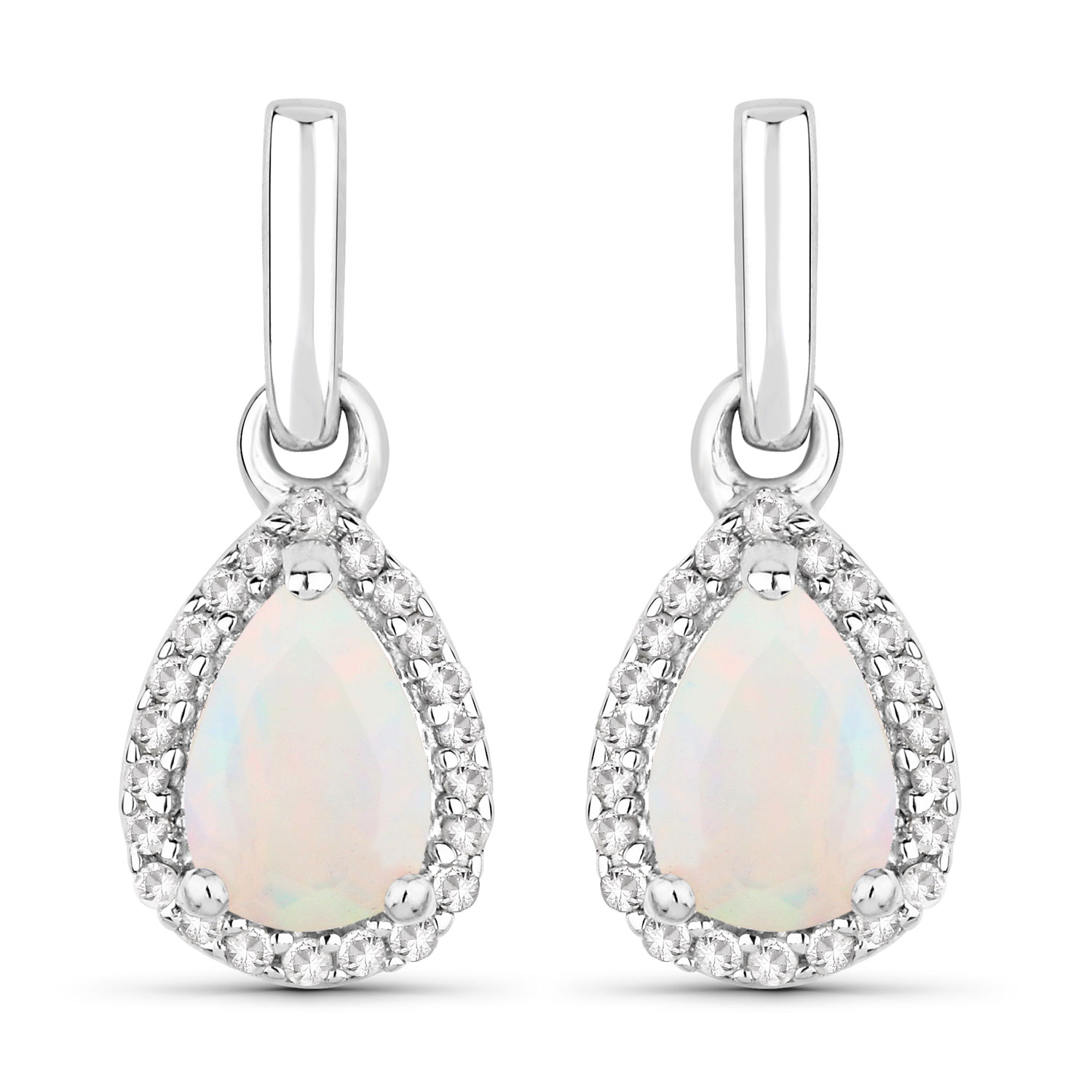 0.63 Carat Genuine Ethiopian Opal and Created White Sapphire .925 Sterling Silver Earrings