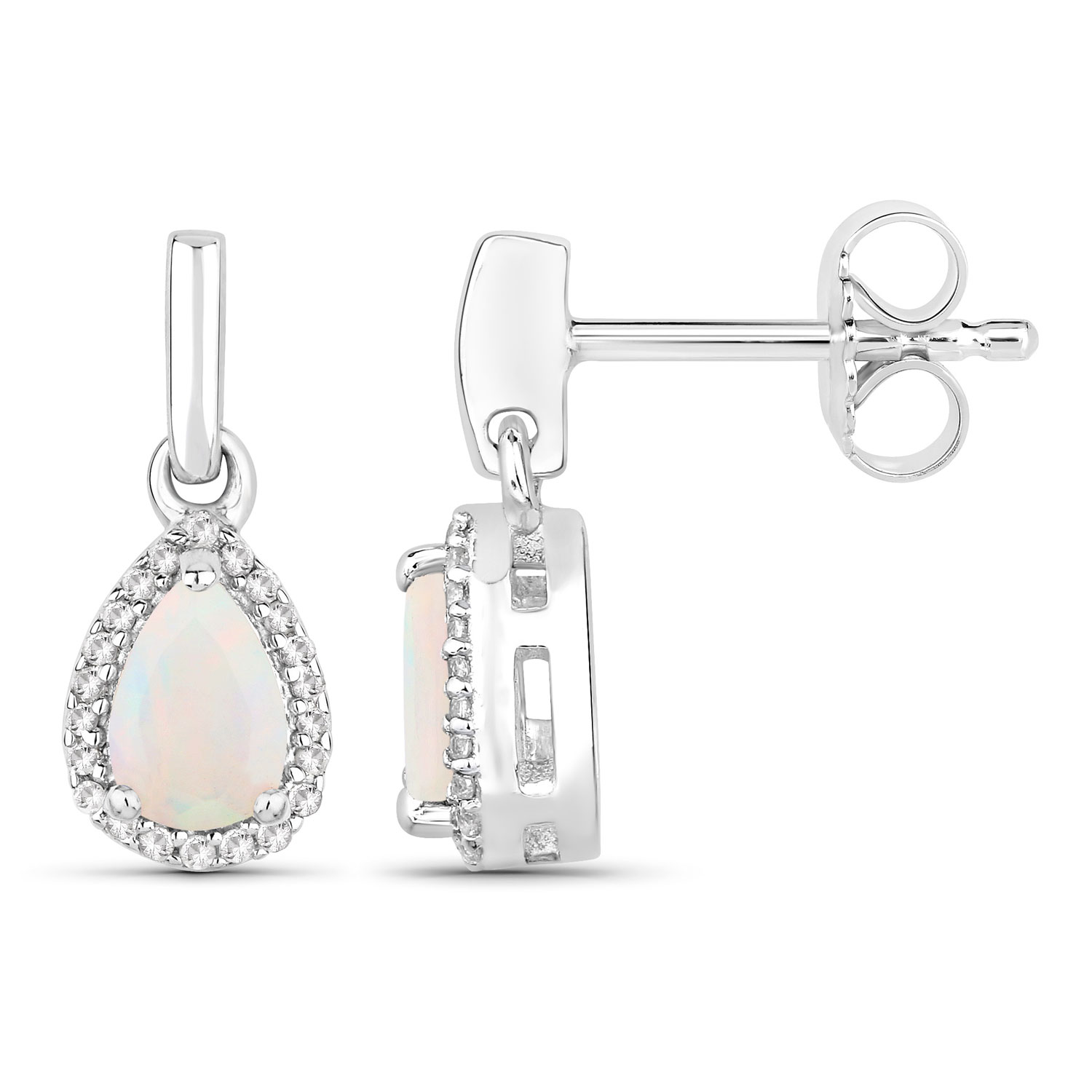 0.63 Carat Genuine Ethiopian Opal and Created White Sapphire .925 Sterling Silver Earrings