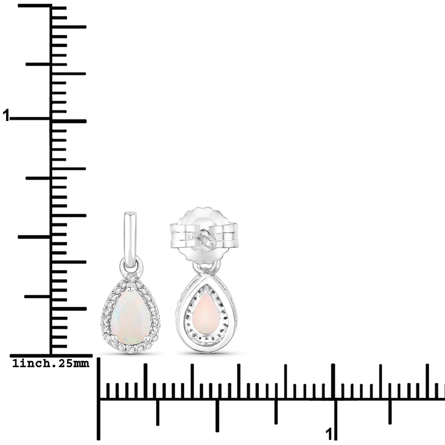 0.63 Carat Genuine Ethiopian Opal and Created White Sapphire .925 Sterling Silver Earrings