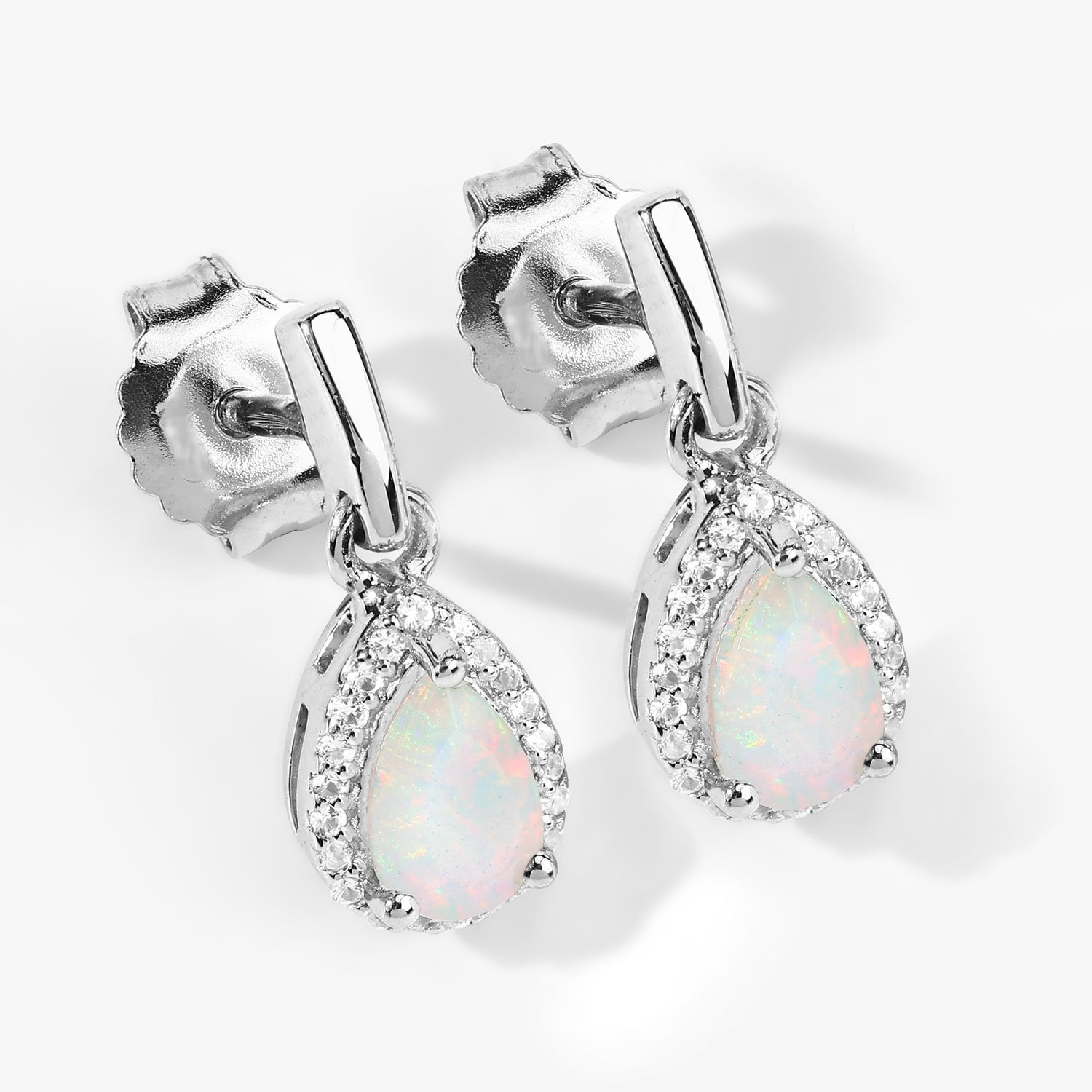 0.63 Carat Genuine Ethiopian Opal and Created White Sapphire .925 Sterling Silver Earrings