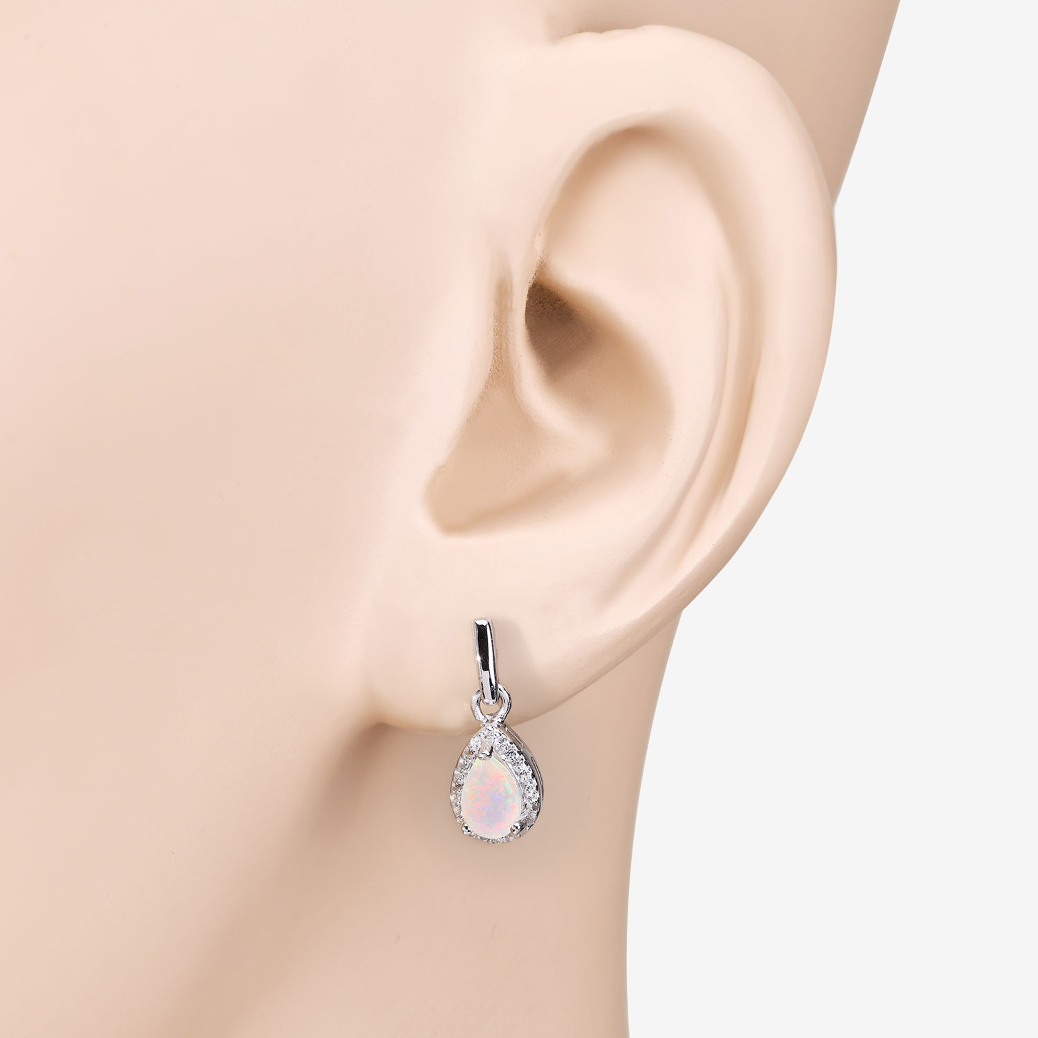 0.63 Carat Genuine Ethiopian Opal and Created White Sapphire .925 Sterling Silver Earrings