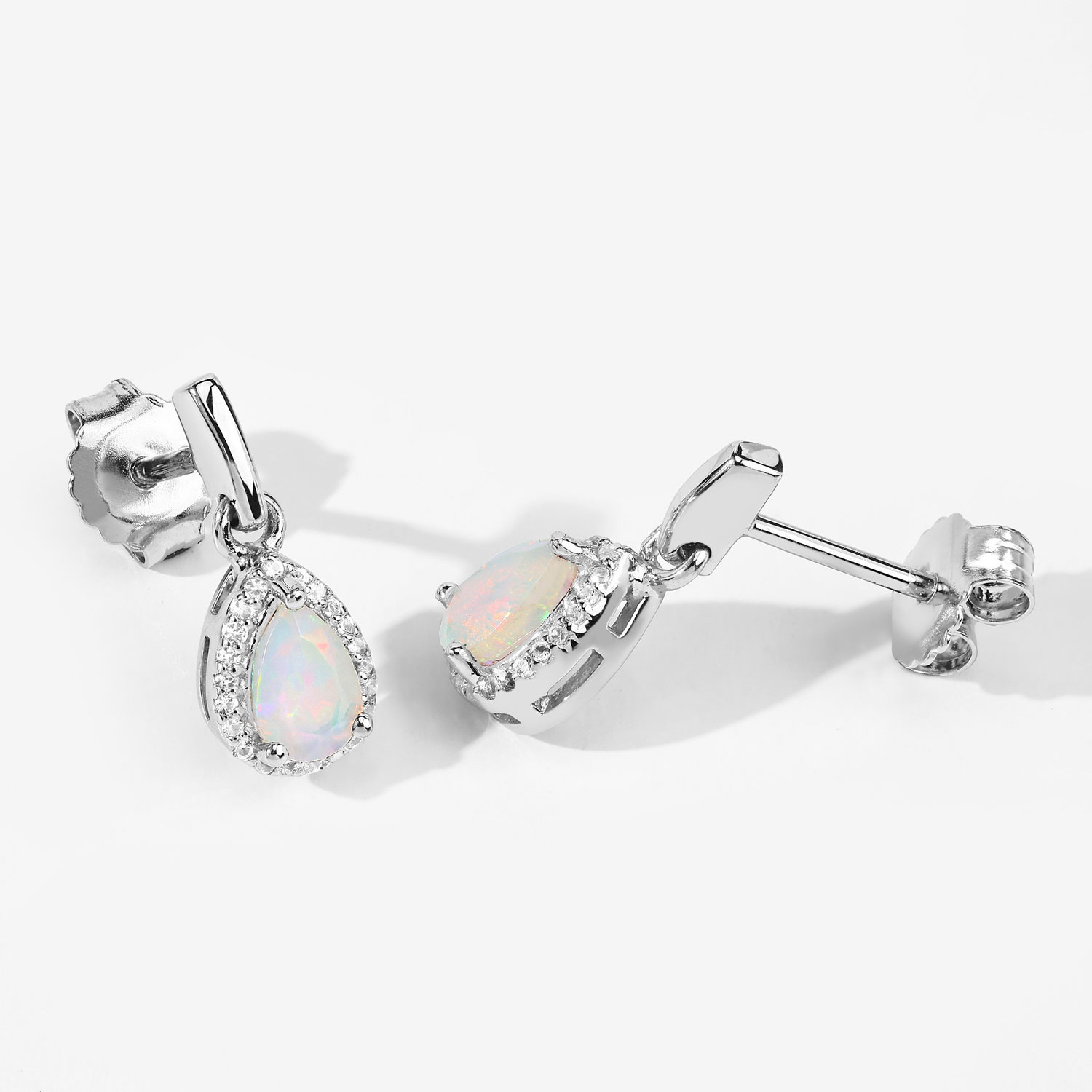 0.63 Carat Genuine Ethiopian Opal and Created White Sapphire .925 Sterling Silver Earrings