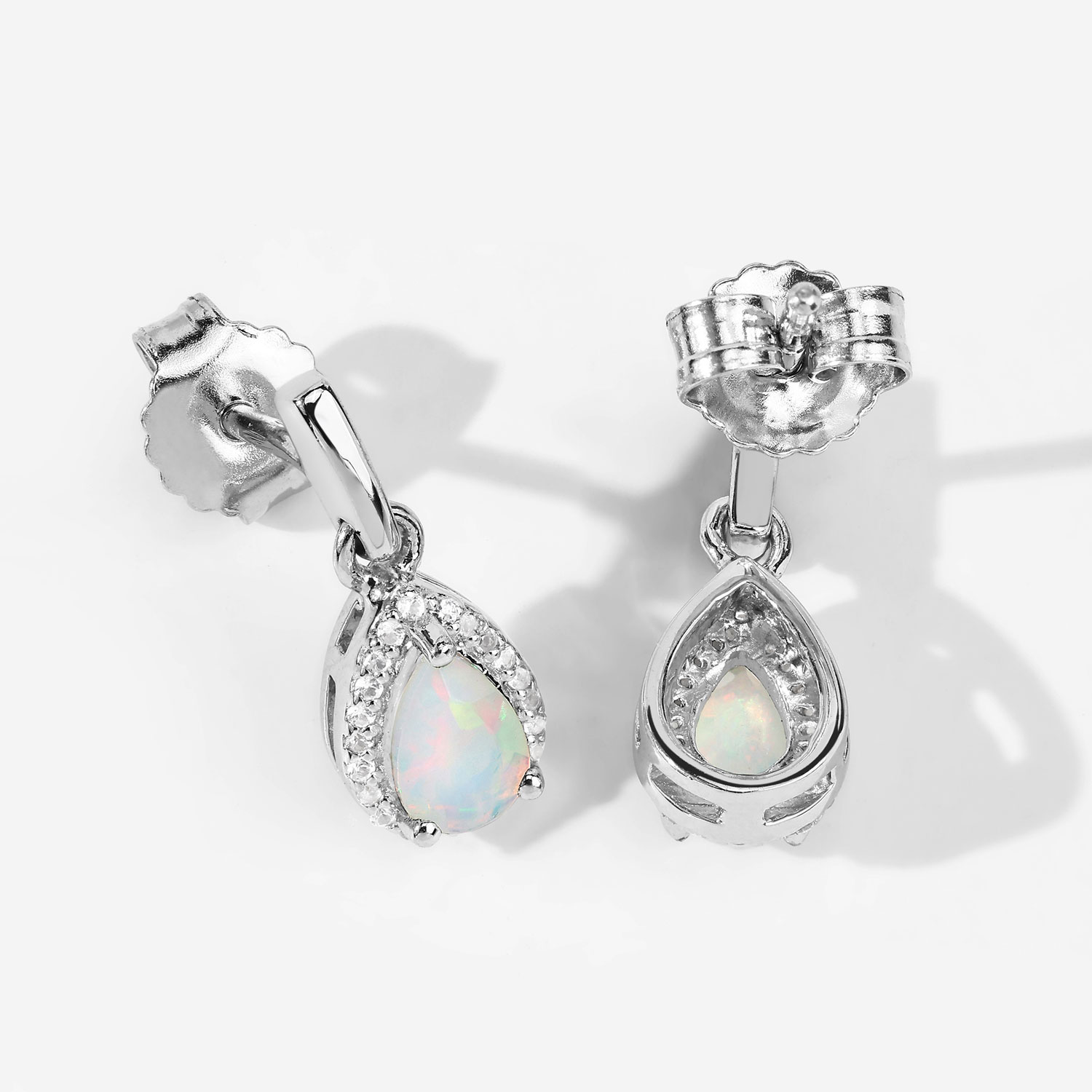 0.63 Carat Genuine Ethiopian Opal and Created White Sapphire .925 Sterling Silver Earrings