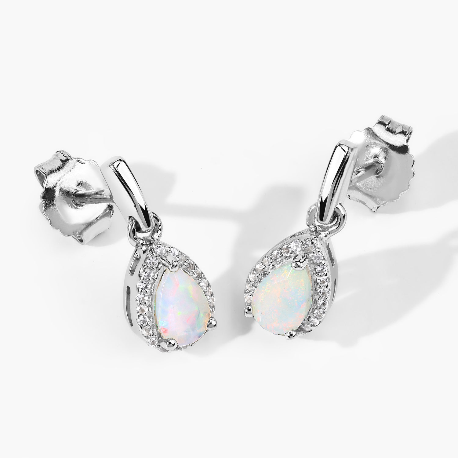 0.63 Carat Genuine Ethiopian Opal and Created White Sapphire .925 Sterling Silver Earrings