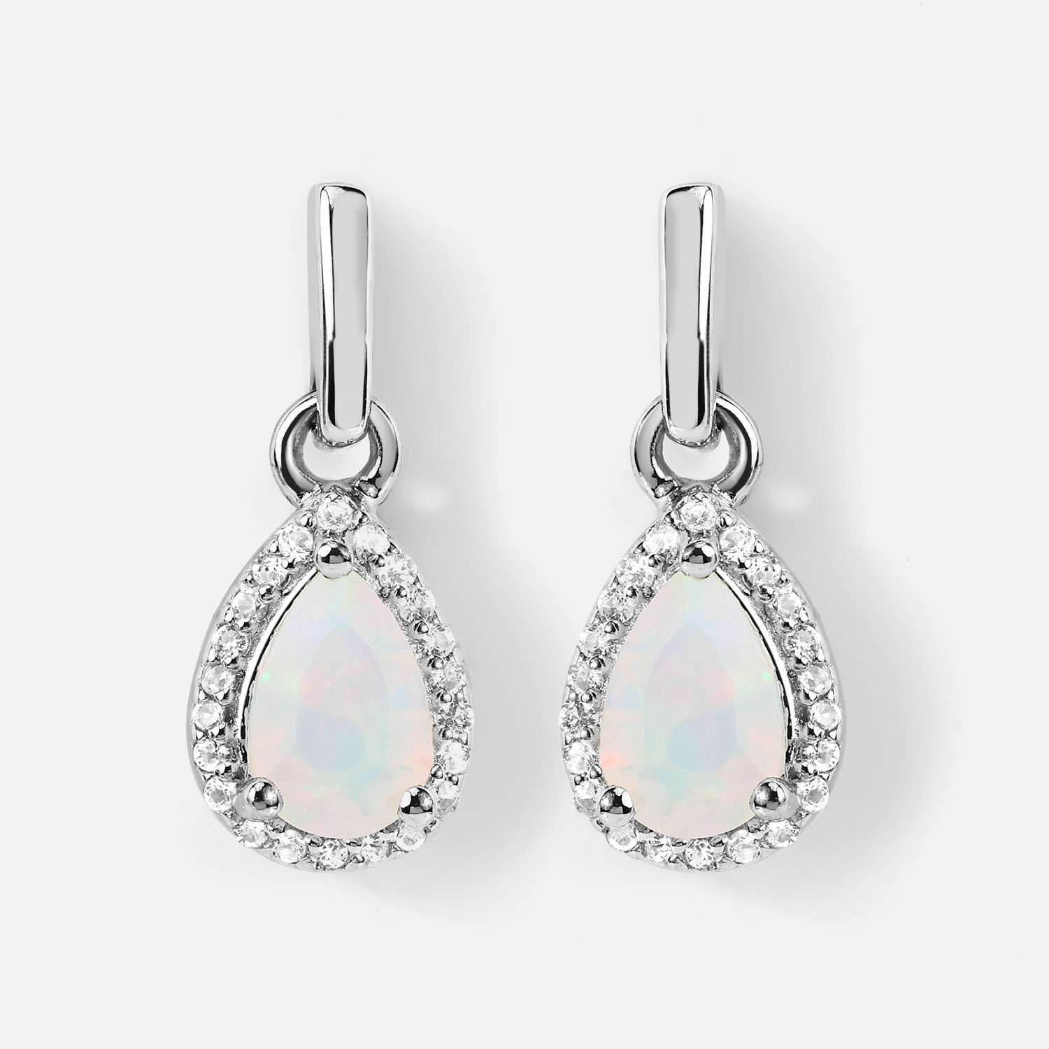 0.63 Carat Genuine Ethiopian Opal and Created White Sapphire .925 Sterling Silver Earrings
