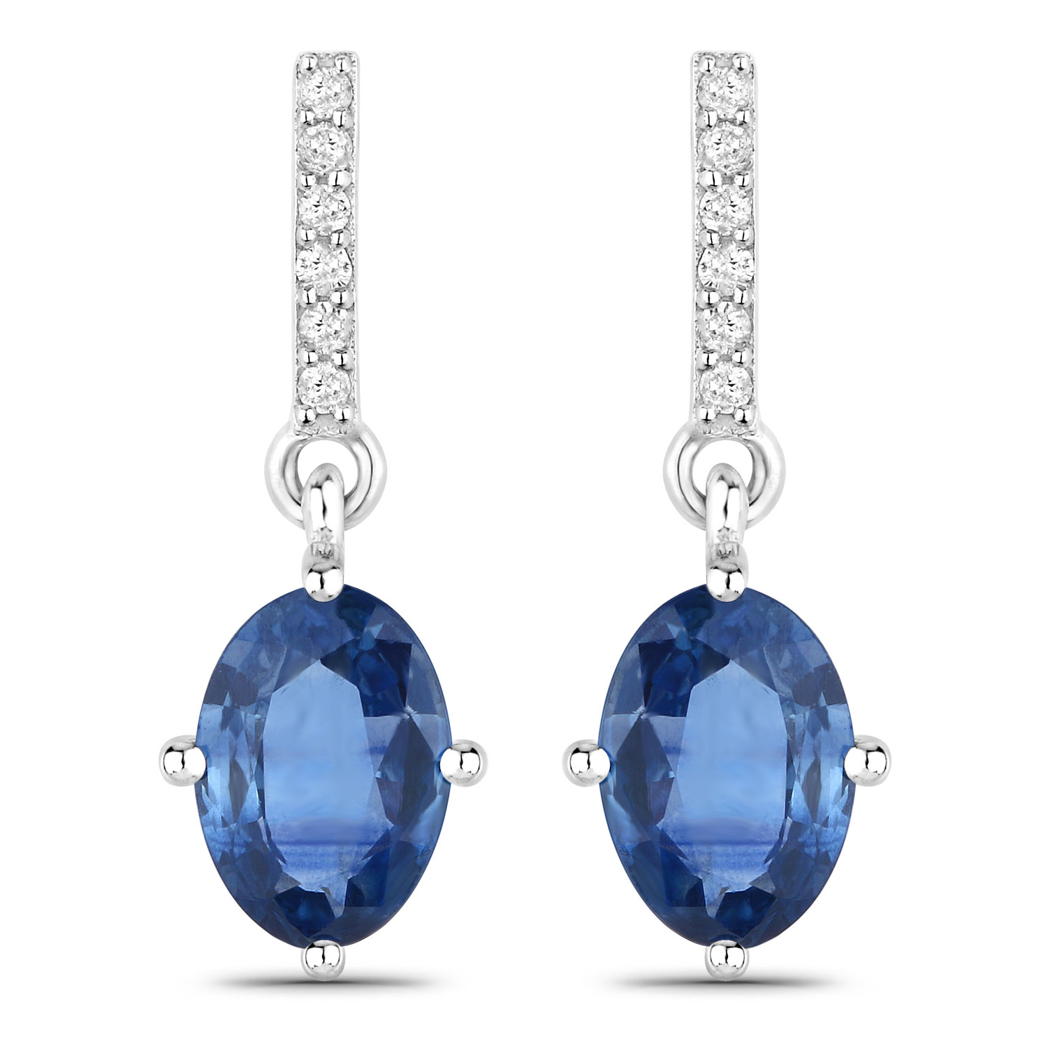 1.95 Carat Genuine Blue Sapphire and White Diamond 14K White Gold Earrings