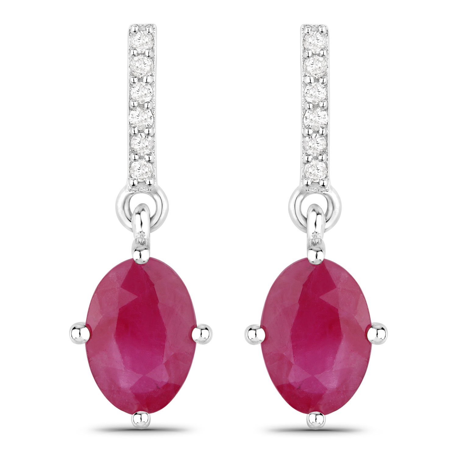 1.75 Carat Genuine Ruby and White Diamond 10K White Gold Earrings
