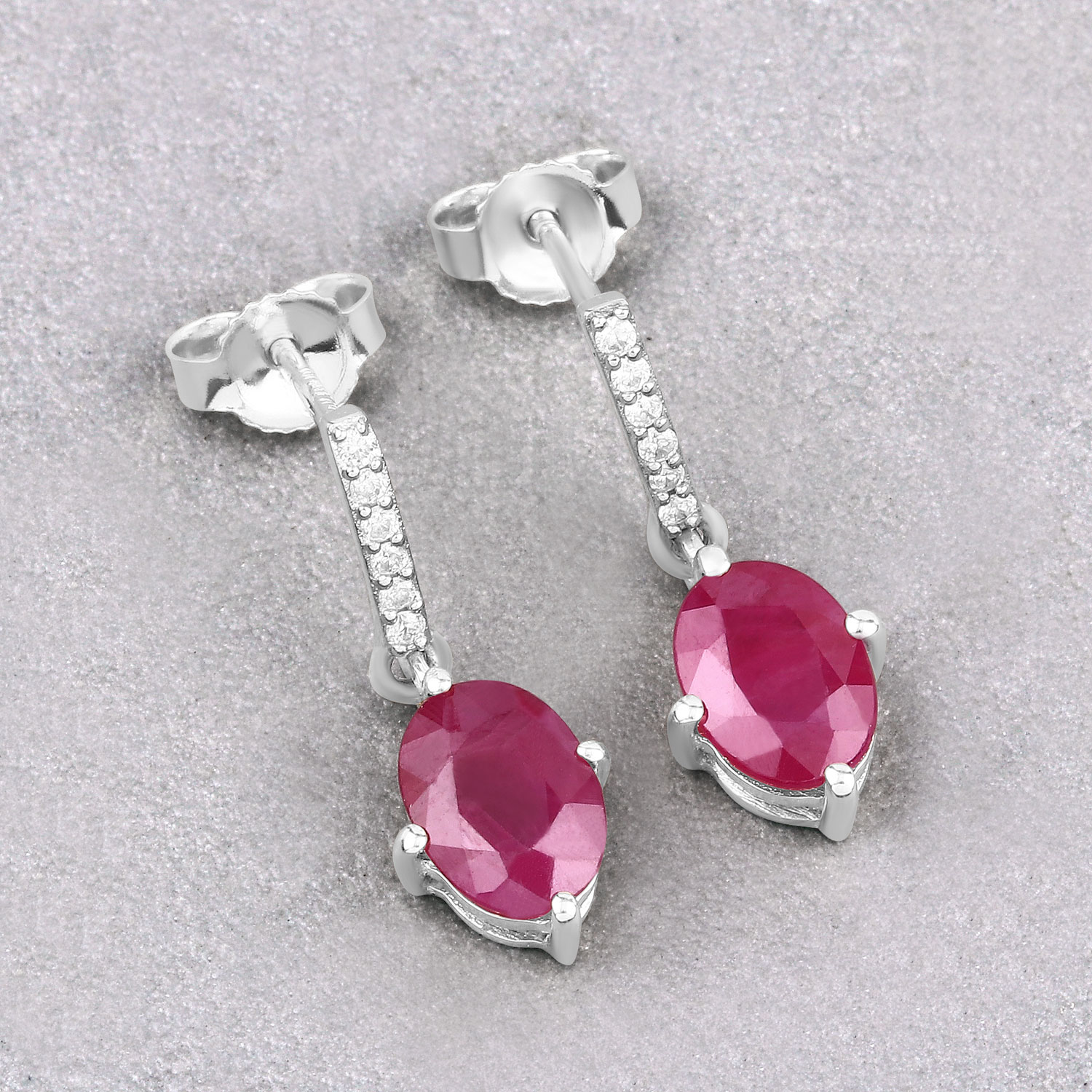 1.75 Carat Genuine Ruby and White Diamond 10K White Gold Earrings