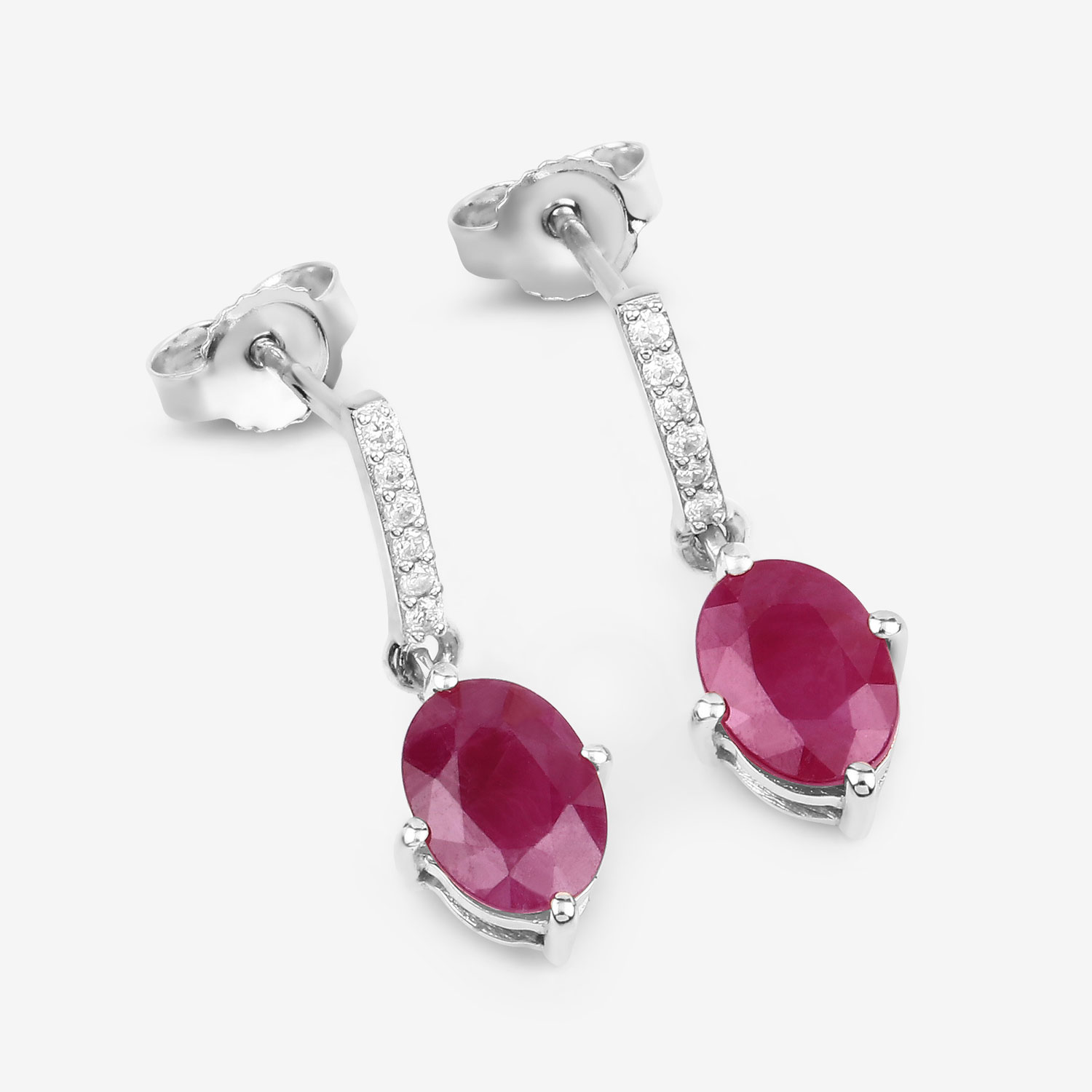 1.75 Carat Genuine Ruby and White Diamond 10K White Gold Earrings