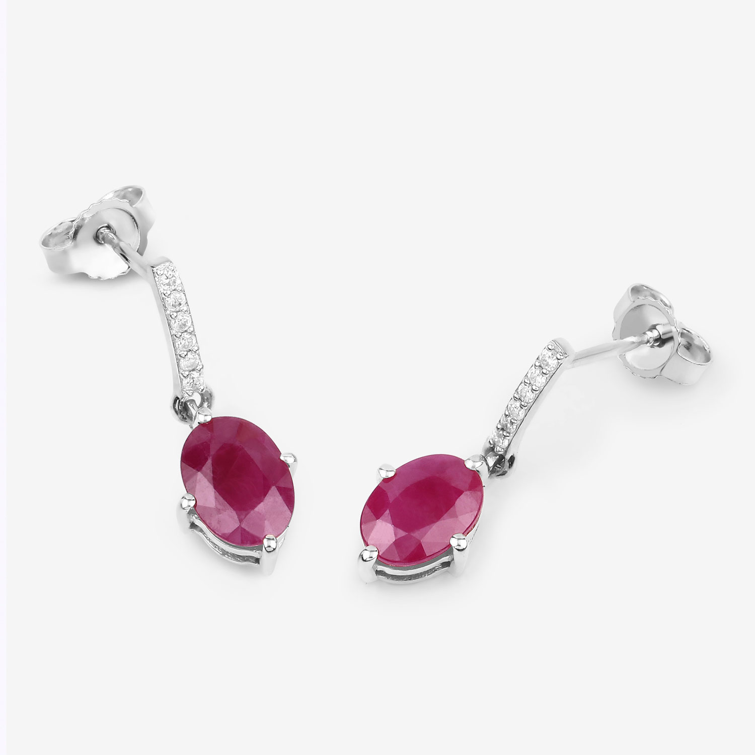 1.75 Carat Genuine Ruby and White Diamond 10K White Gold Earrings