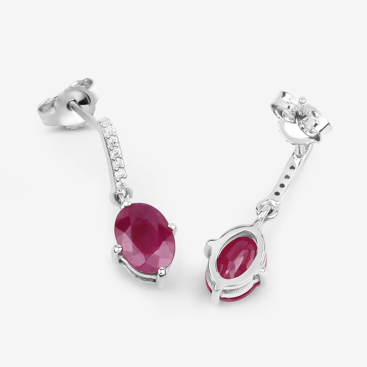 1.75 Carat Genuine Ruby and White Diamond 10K White Gold Earrings