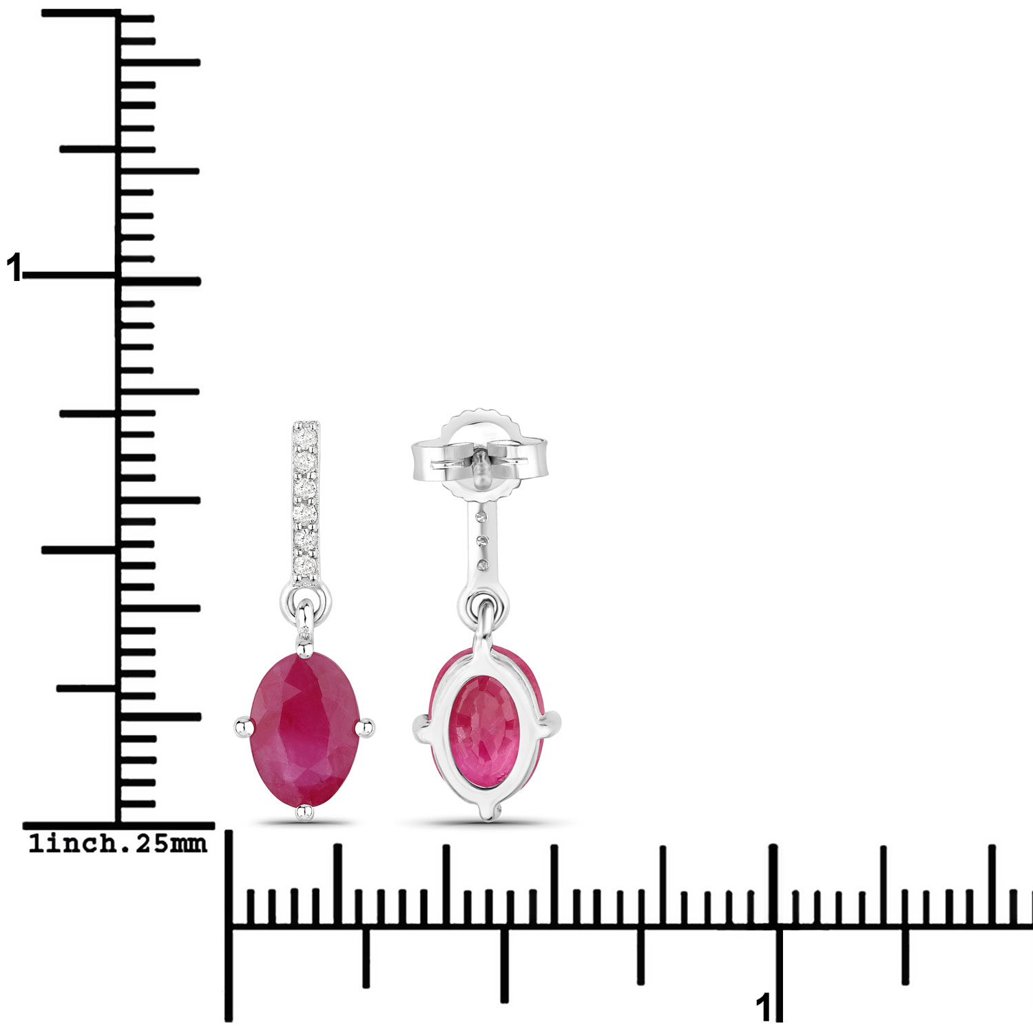 1.75 Carat Genuine Ruby and White Diamond 10K White Gold Earrings