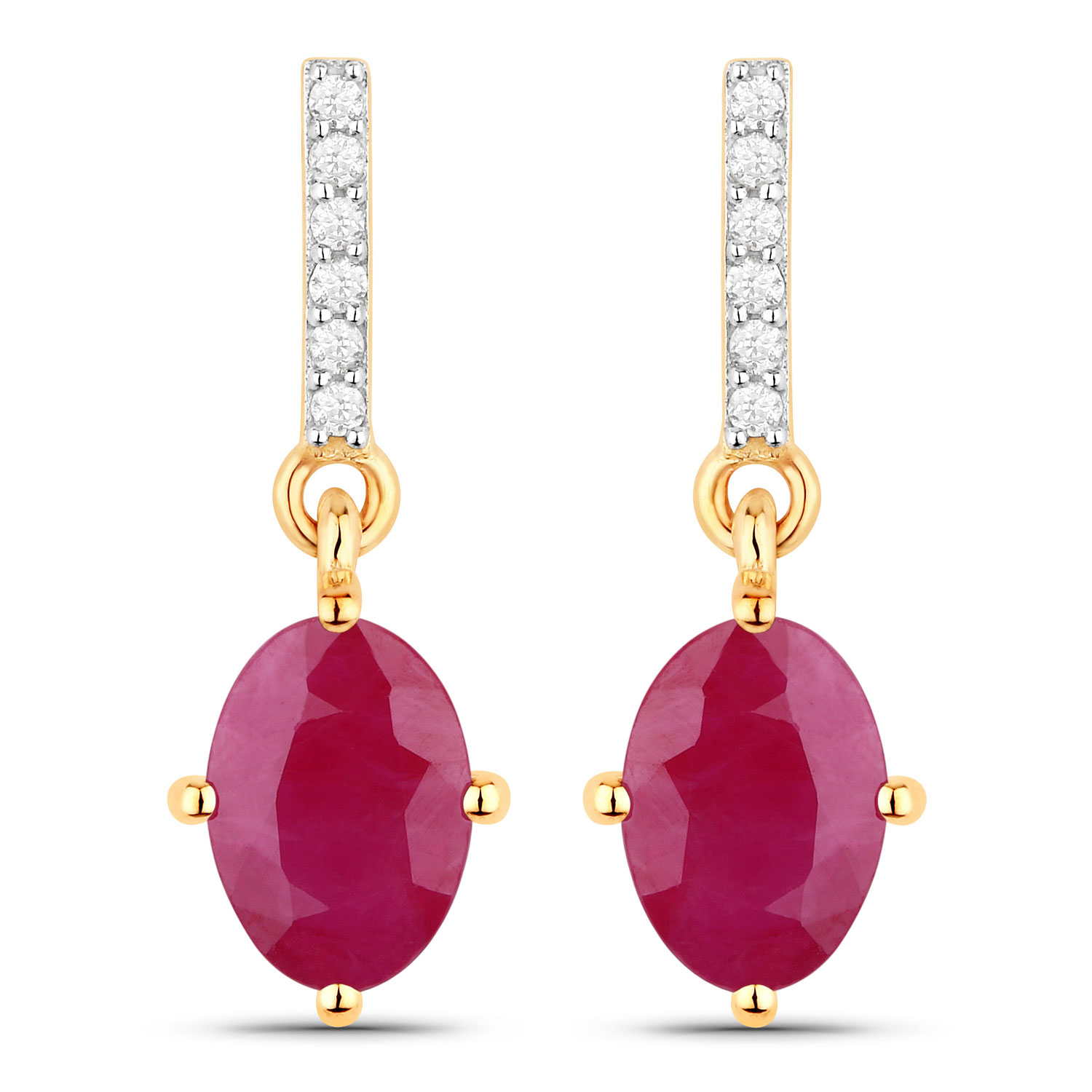 1.75 Carat Genuine Ruby and White Diamond 10K Yellow Gold Earrings