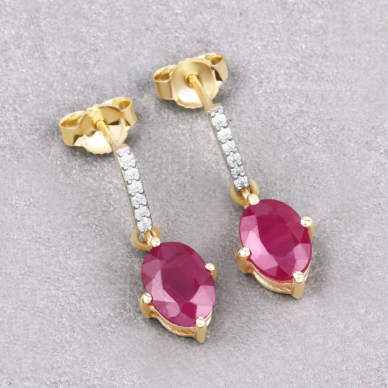1.75 Carat Genuine Ruby and White Diamond 10K Yellow Gold Earrings