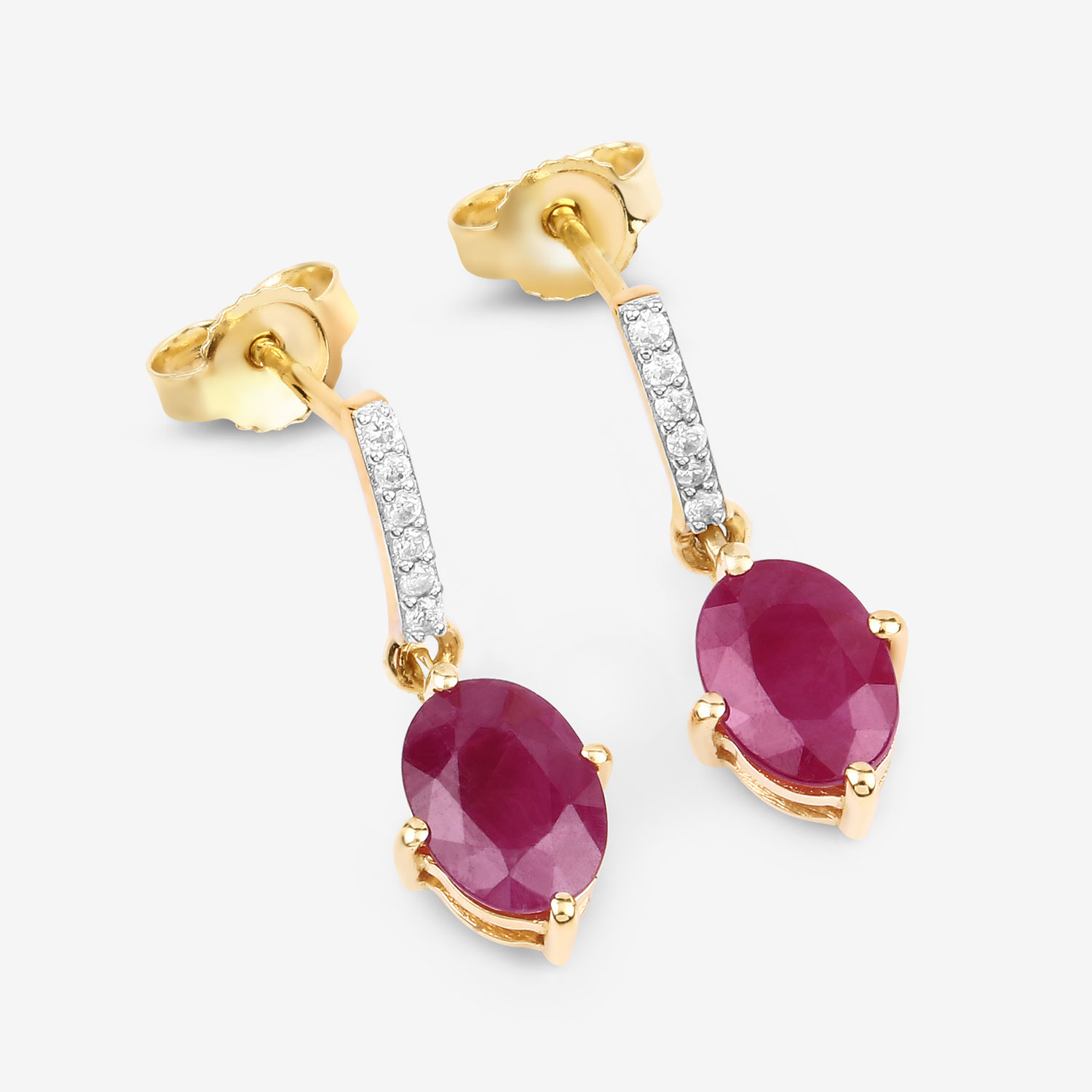 1.75 Carat Genuine Ruby and White Diamond 10K Yellow Gold Earrings