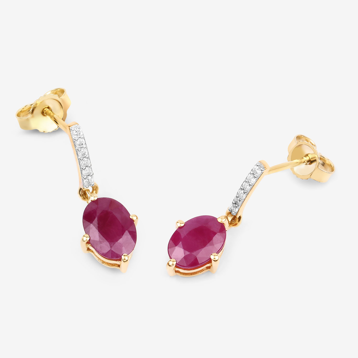 1.75 Carat Genuine Ruby and White Diamond 10K Yellow Gold Earrings