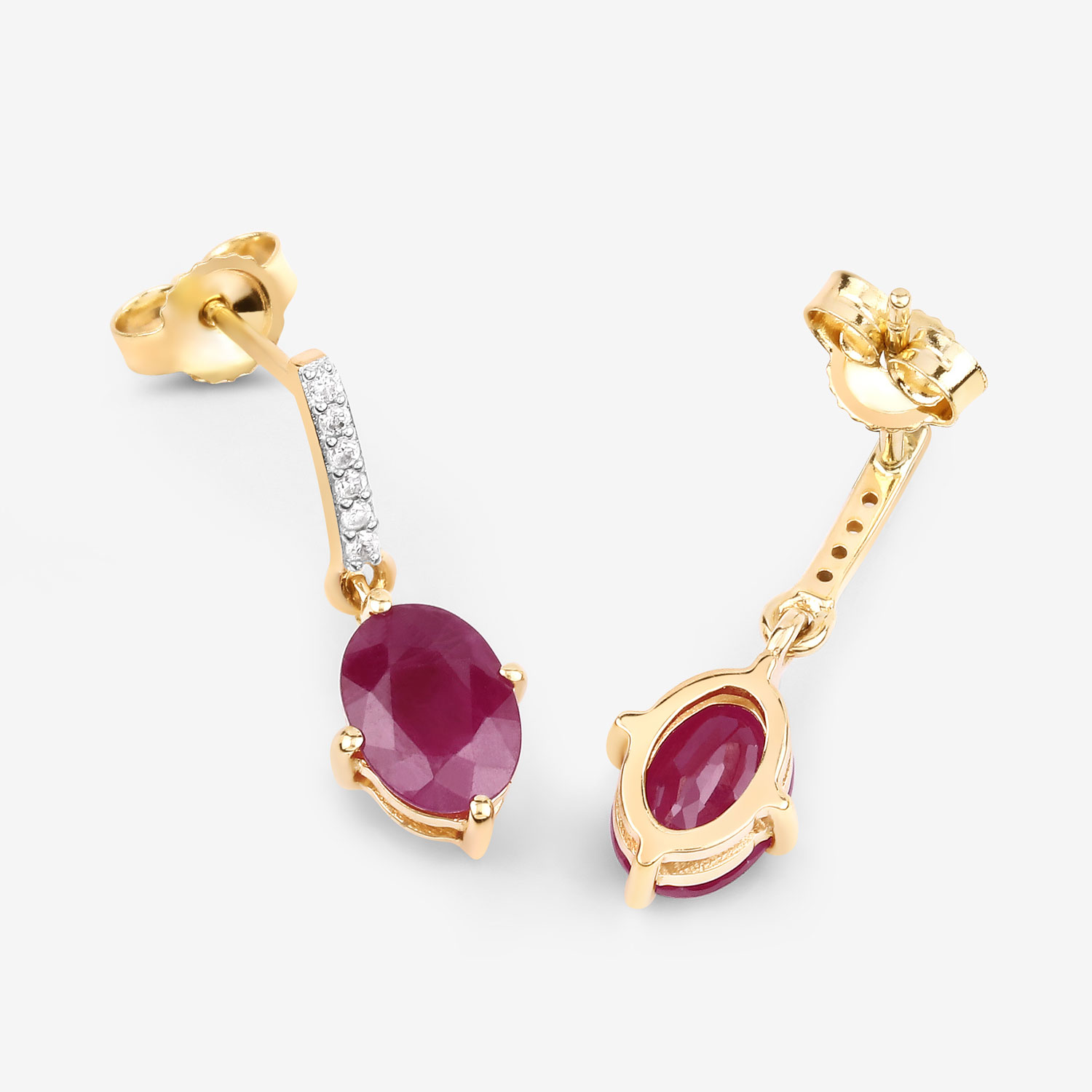 1.75 Carat Genuine Ruby and White Diamond 10K Yellow Gold Earrings