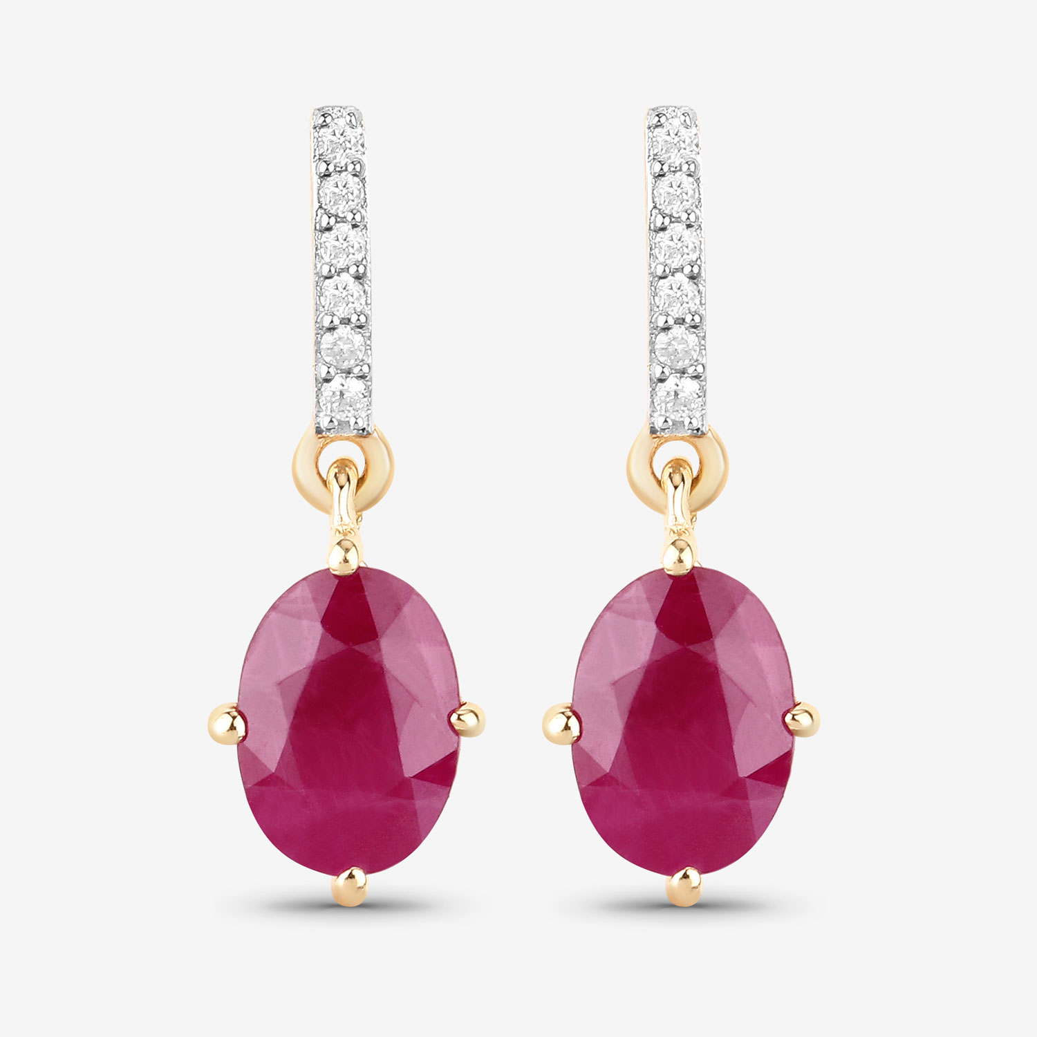 1.75 Carat Genuine Ruby and White Diamond 10K Yellow Gold Earrings