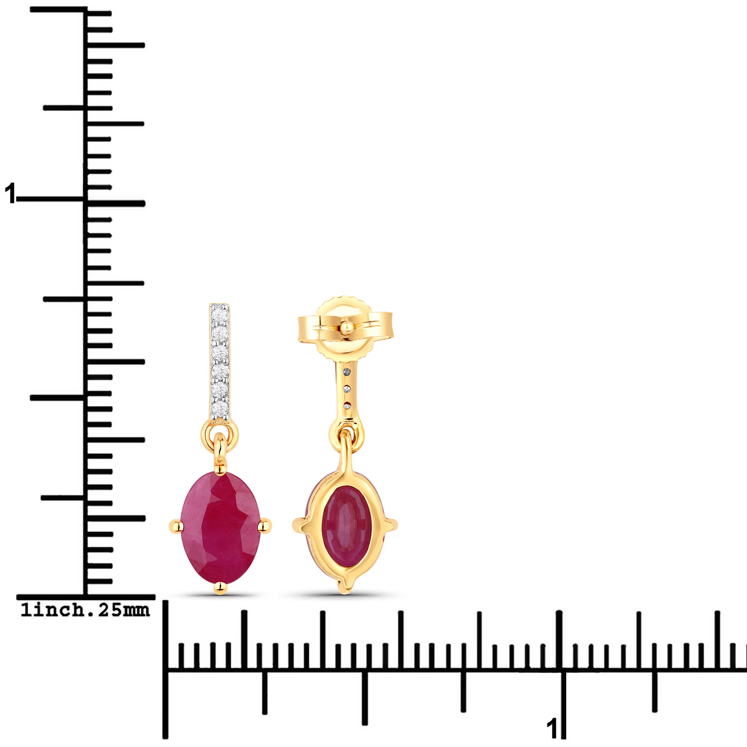 1.75 Carat Genuine Ruby and White Diamond 10K Yellow Gold Earrings