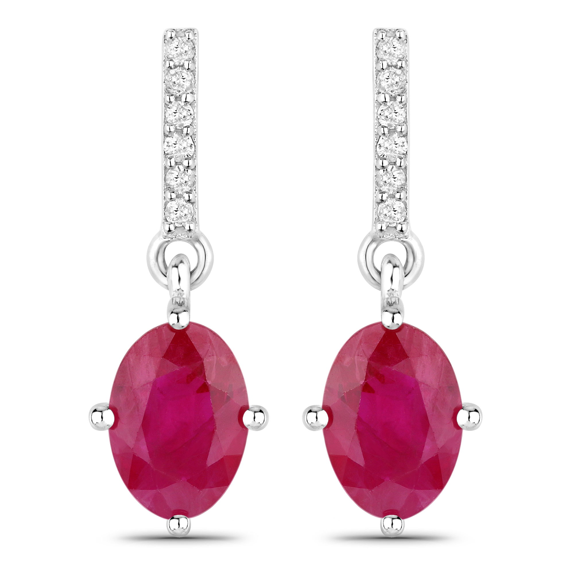 1.75 Carat Genuine Ruby and White Diamond 14K White Gold Earrings