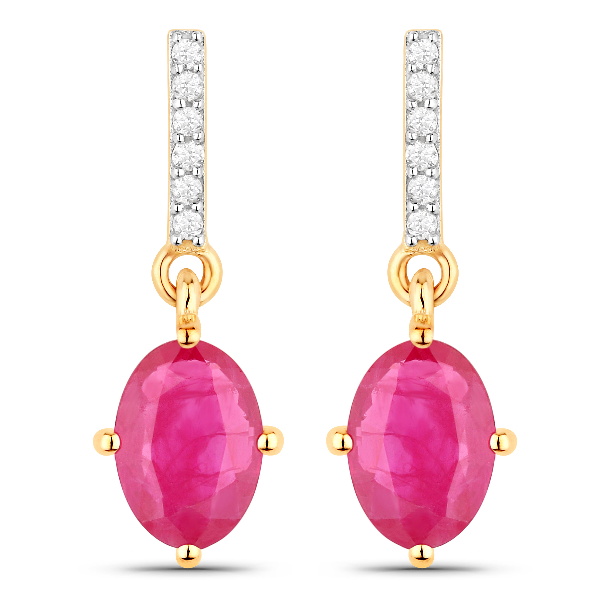 1.75 Carat Genuine Ruby and White Diamond 14K Yellow Gold Earrings