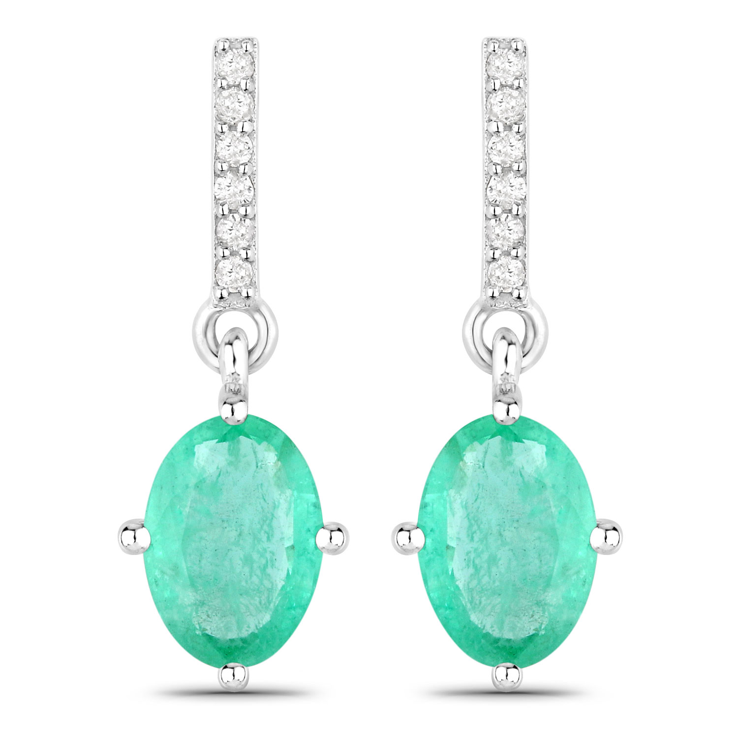 1.49 Carat Genuine Zambian Emerald and White Diamond 10K White Gold Earrings